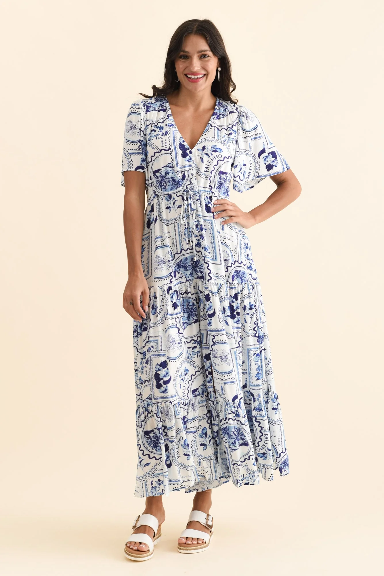 Orson Blue Mosaic Tier Dress