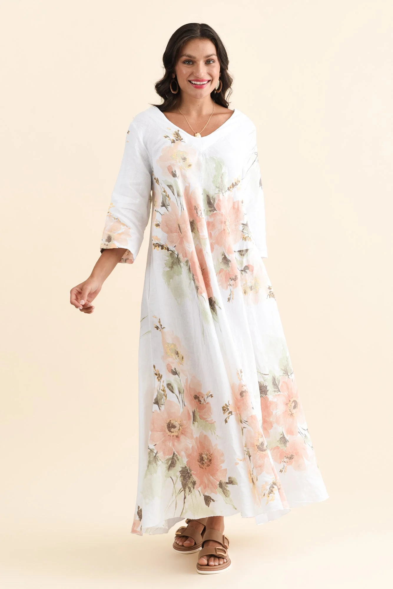 Oscar White Floral Linen Maxi Dress - Image 6