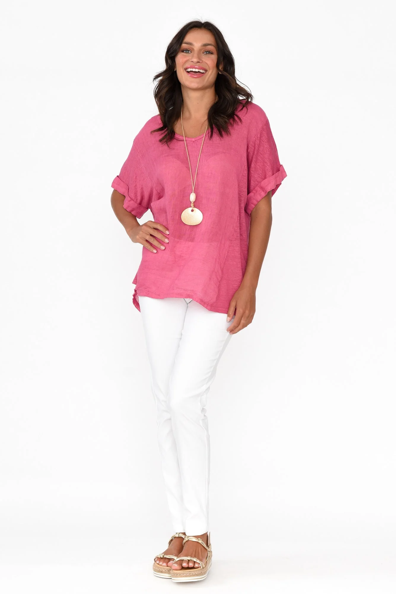 Oversized Anna Pink Linen Tee - Image 2