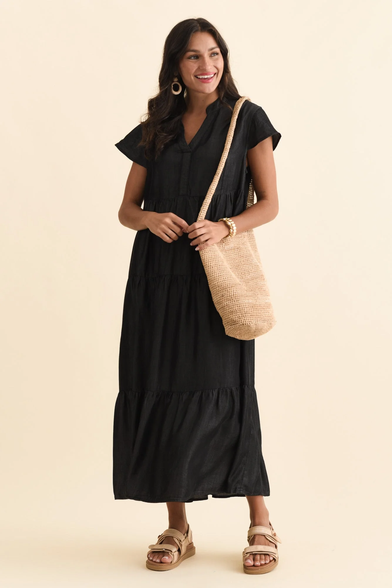 Oxford Dark Navy Tencel Tier Dress - Image 2