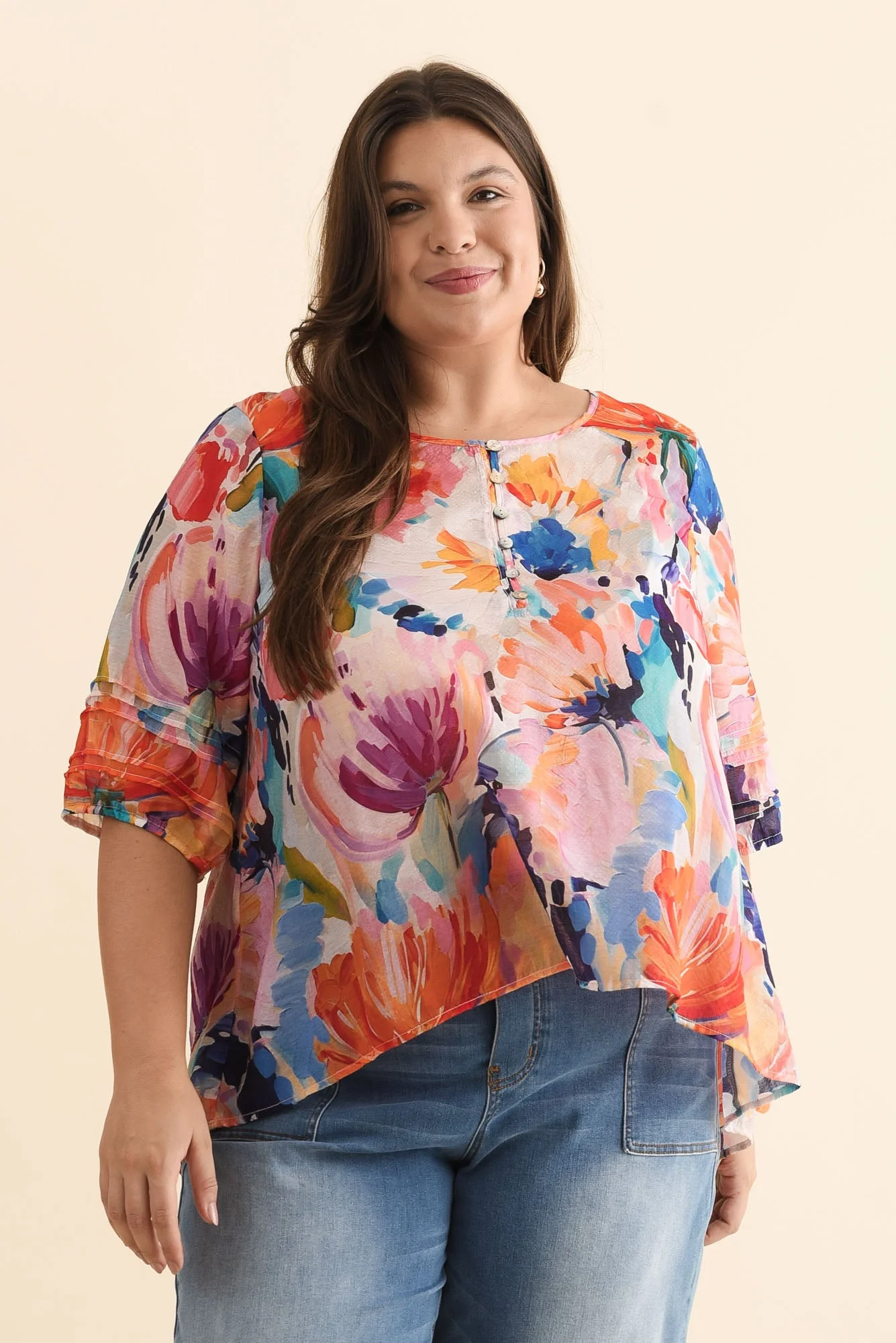 Paden Orange Floral Button Top - Image 7
