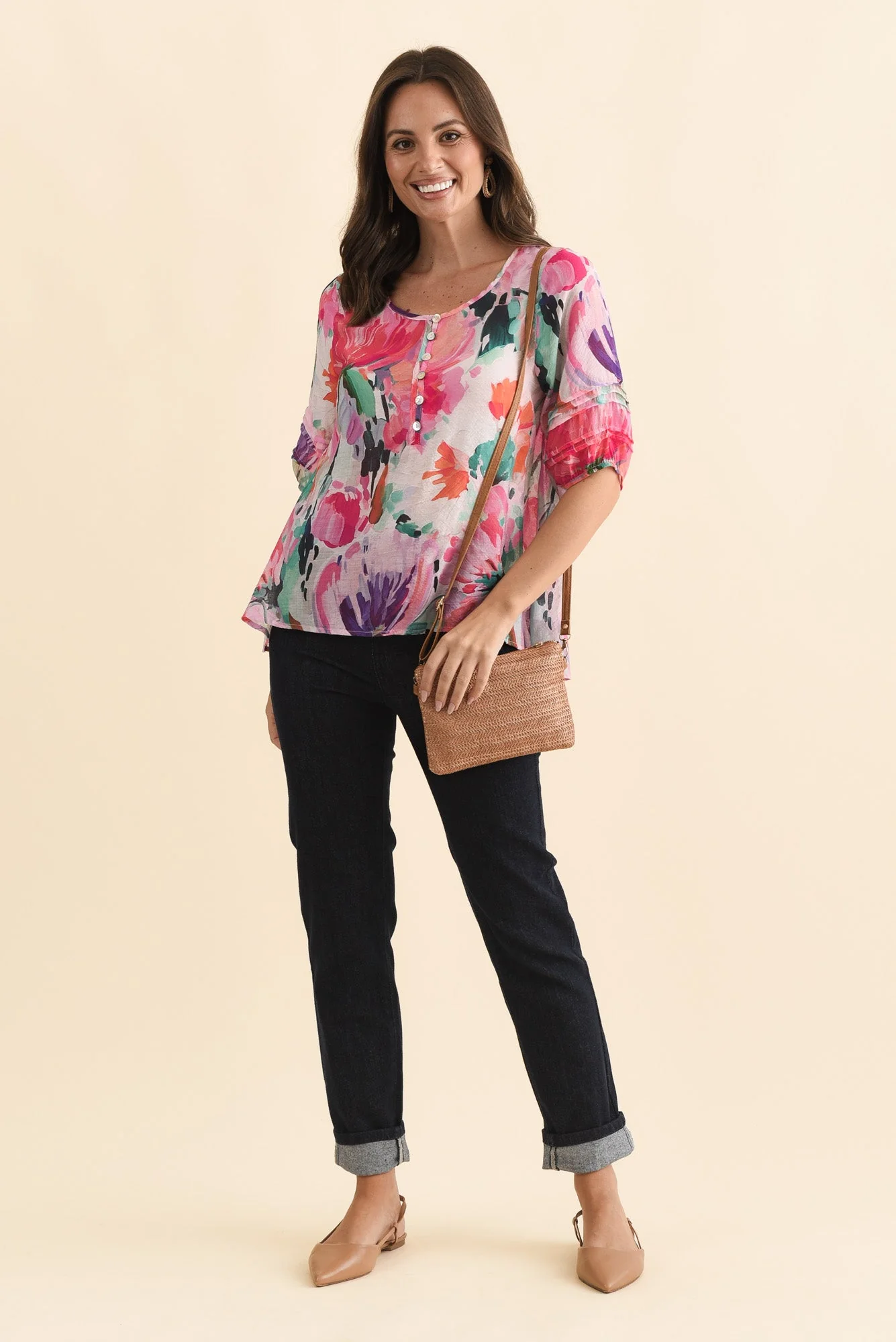 Paden Pink Floral Button Top - Image 2