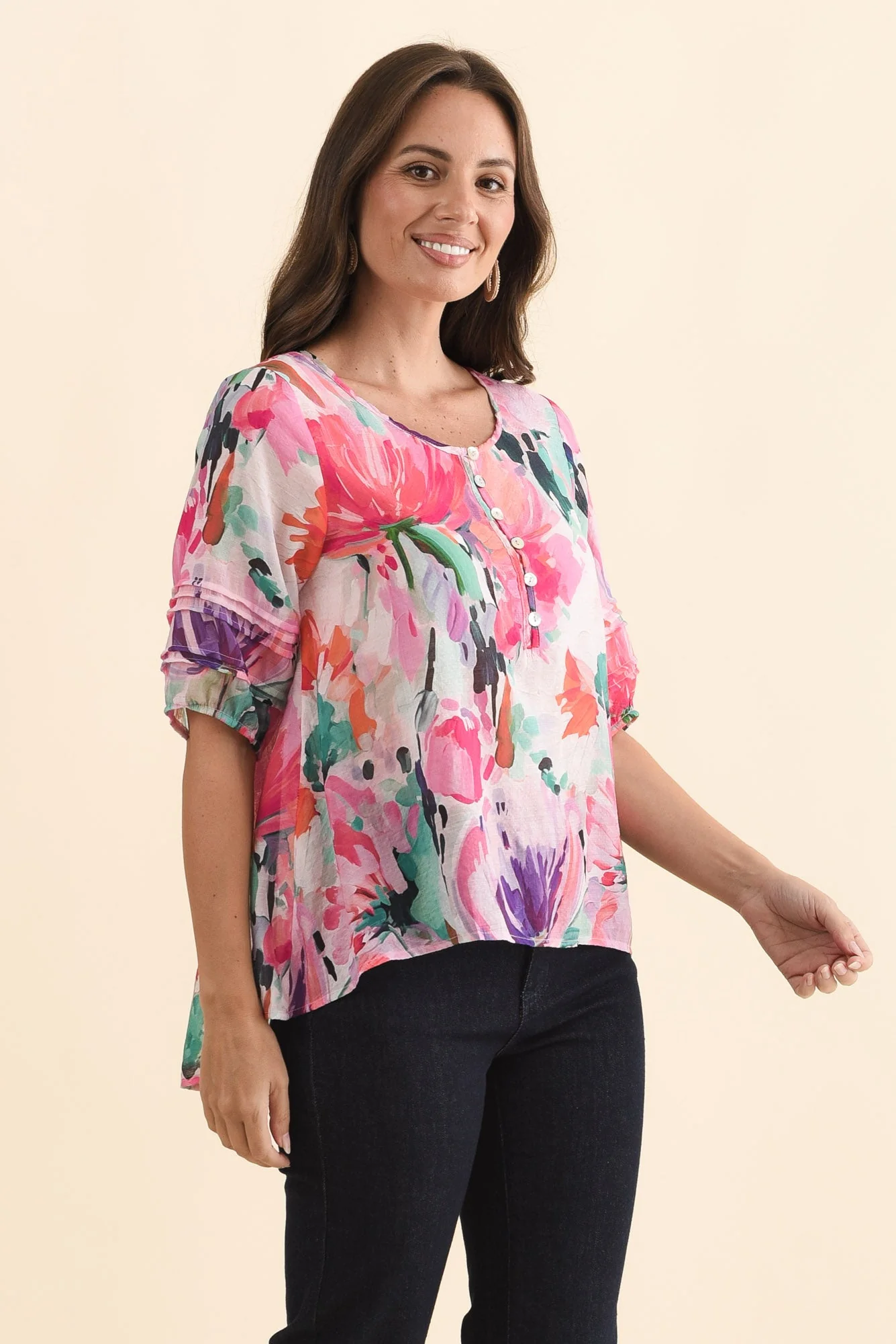 Paden Pink Floral Button Top - Image 3