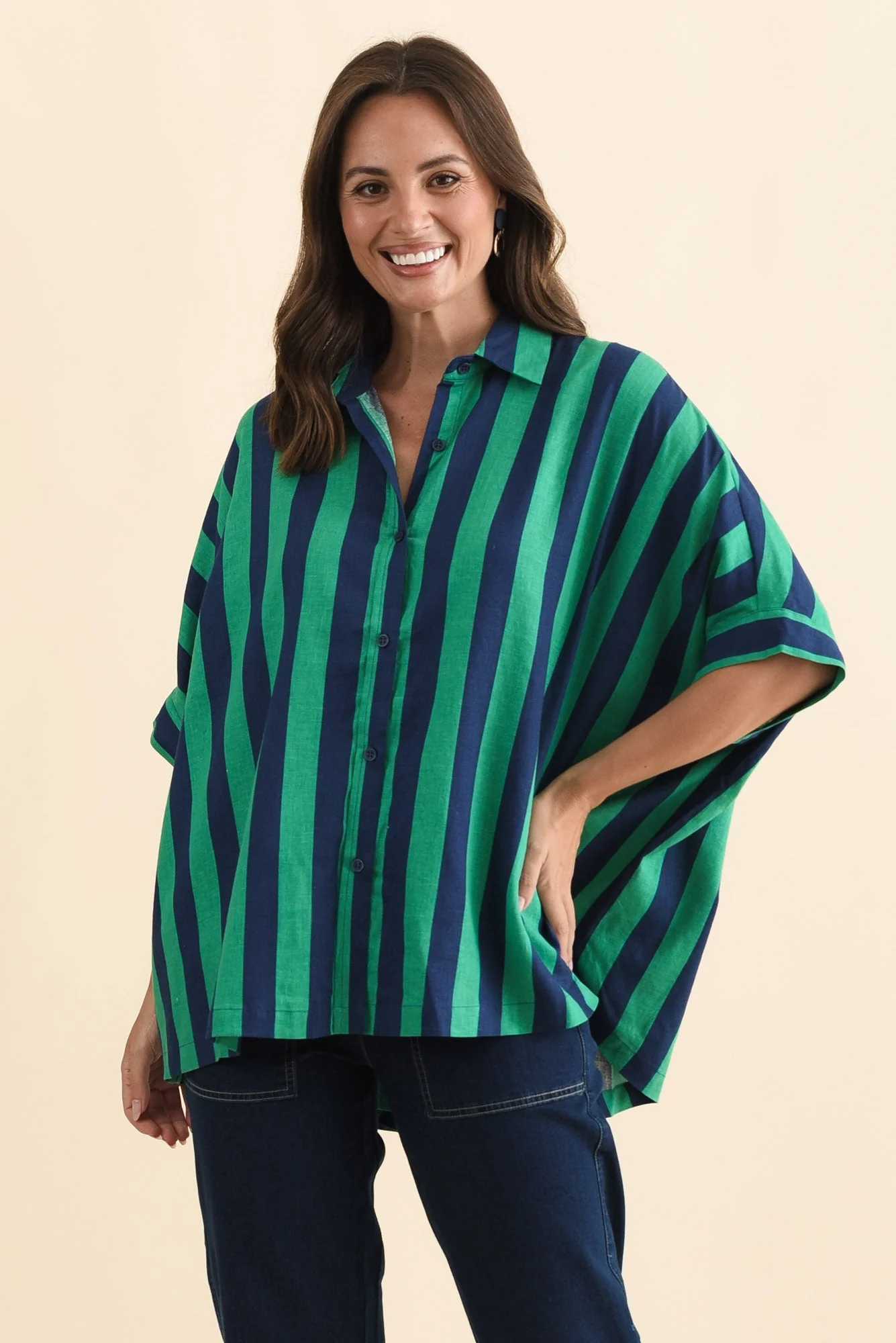 Palermo Turquoise Stripe Linen Blend Shirt