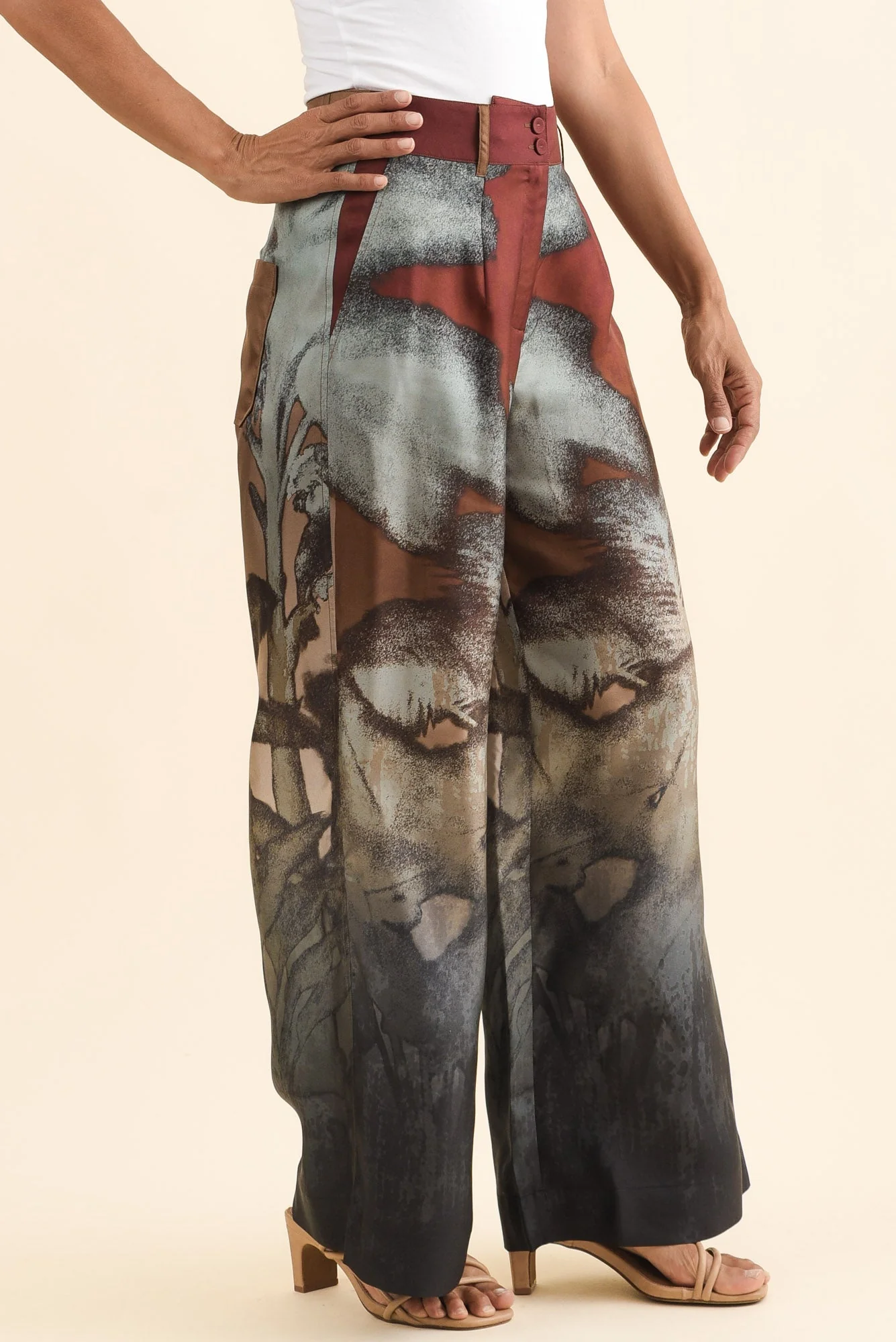Palisades Mocha Floral Silk Wide Leg Pants - Image 3