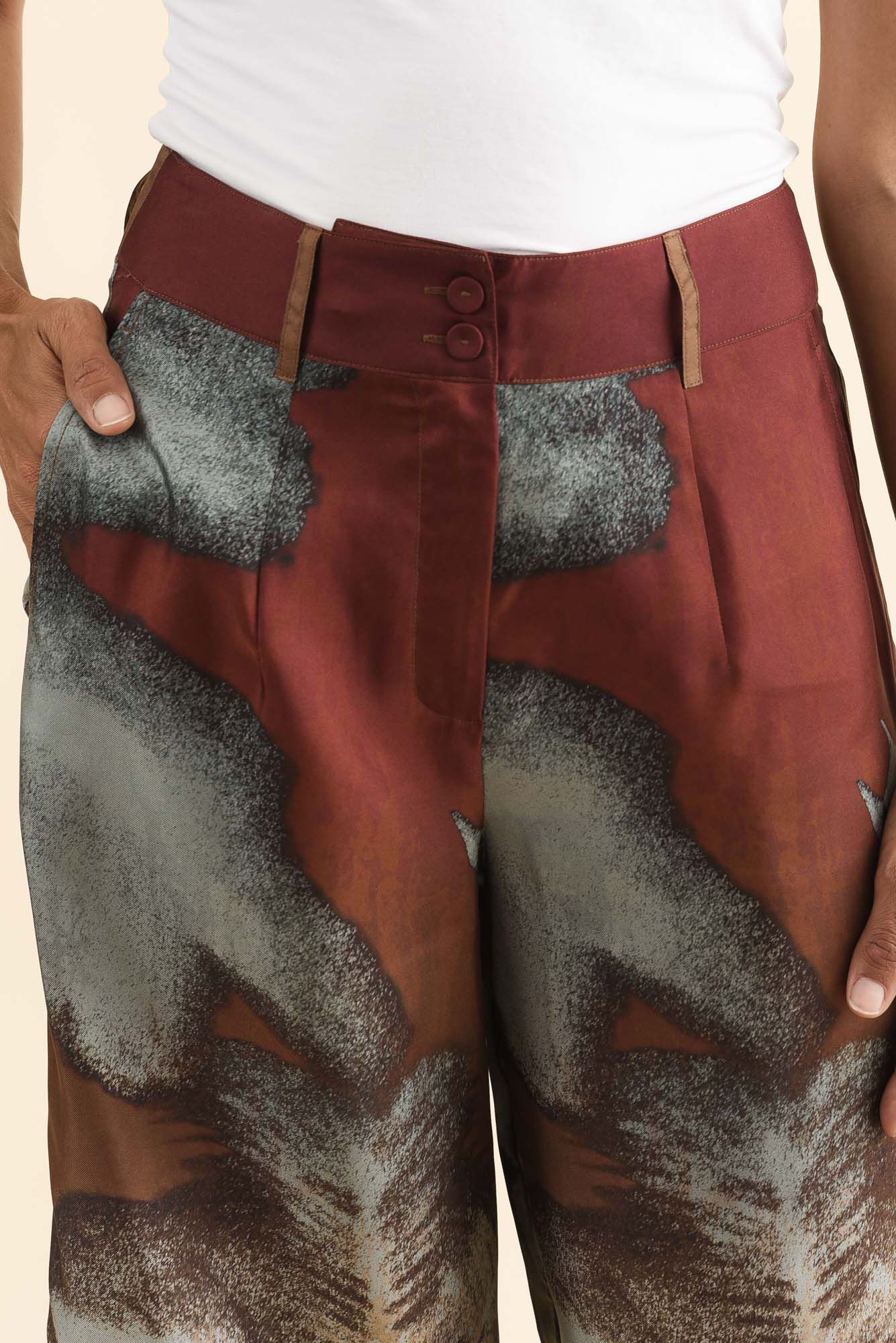Palisades Mocha Floral Silk Wide Leg Pants - Image 5