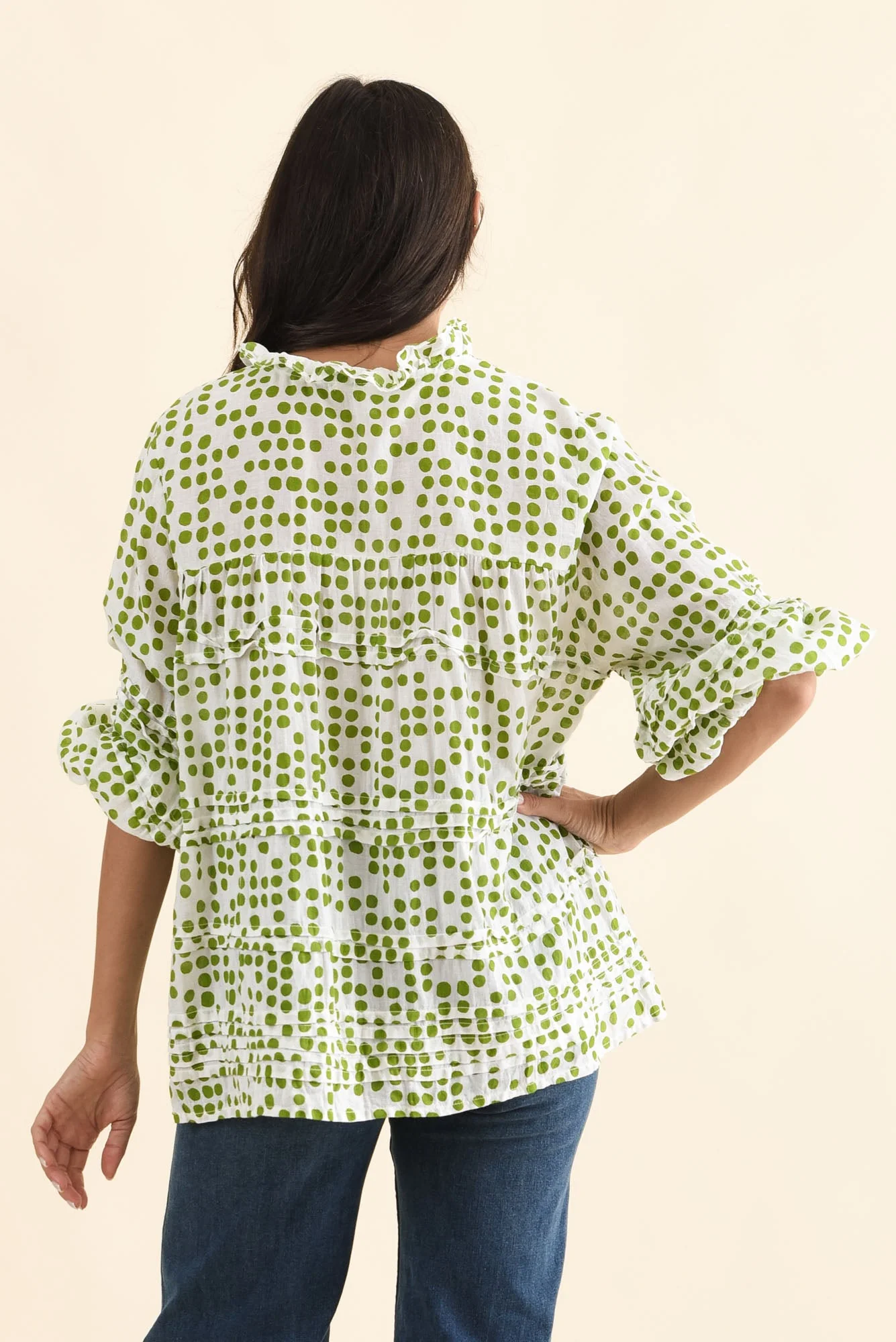 Palmer Green Spot Cotton Long Sleeve Top - Image 4