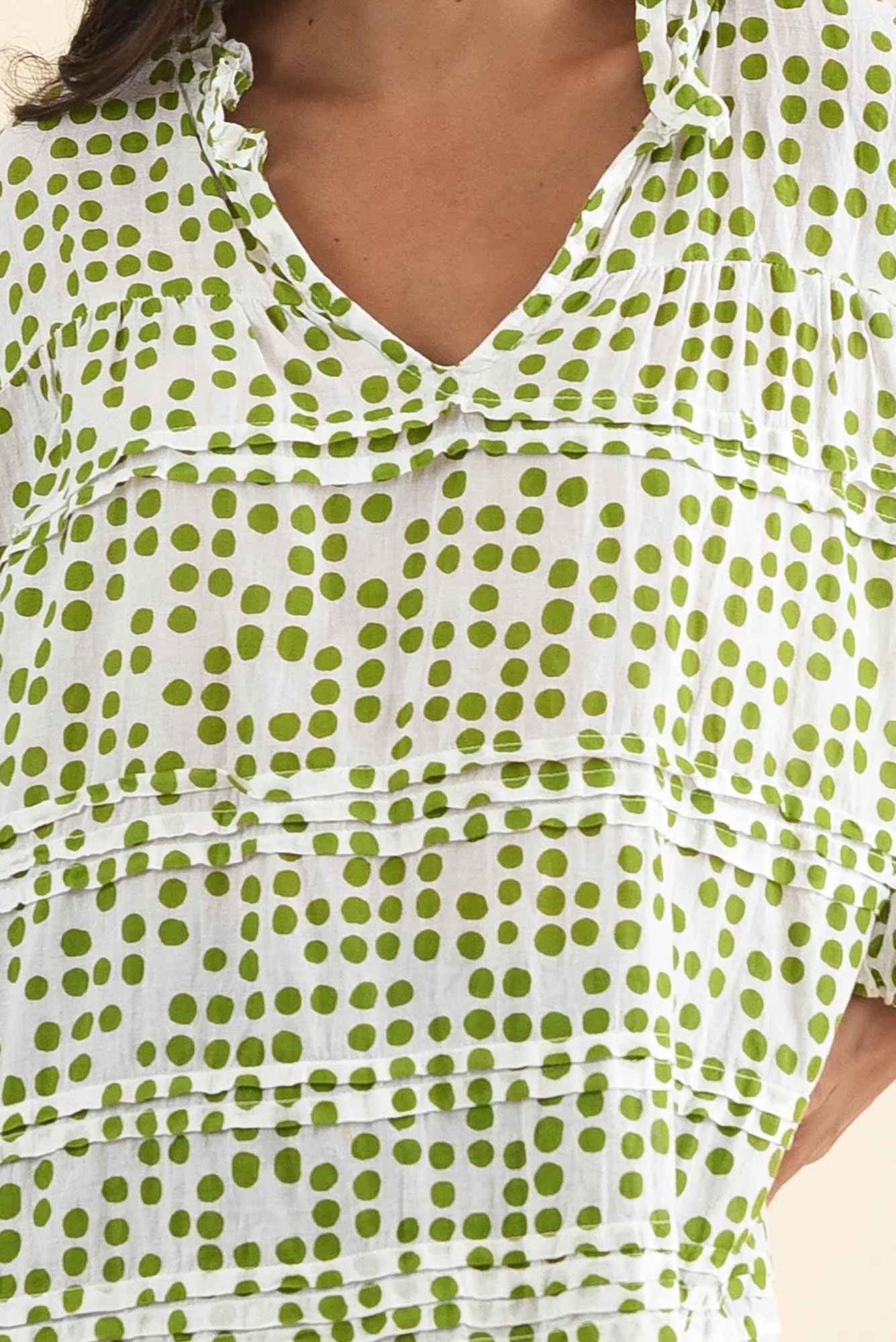 Palmer Green Spot Cotton Long Sleeve Top - Image 5