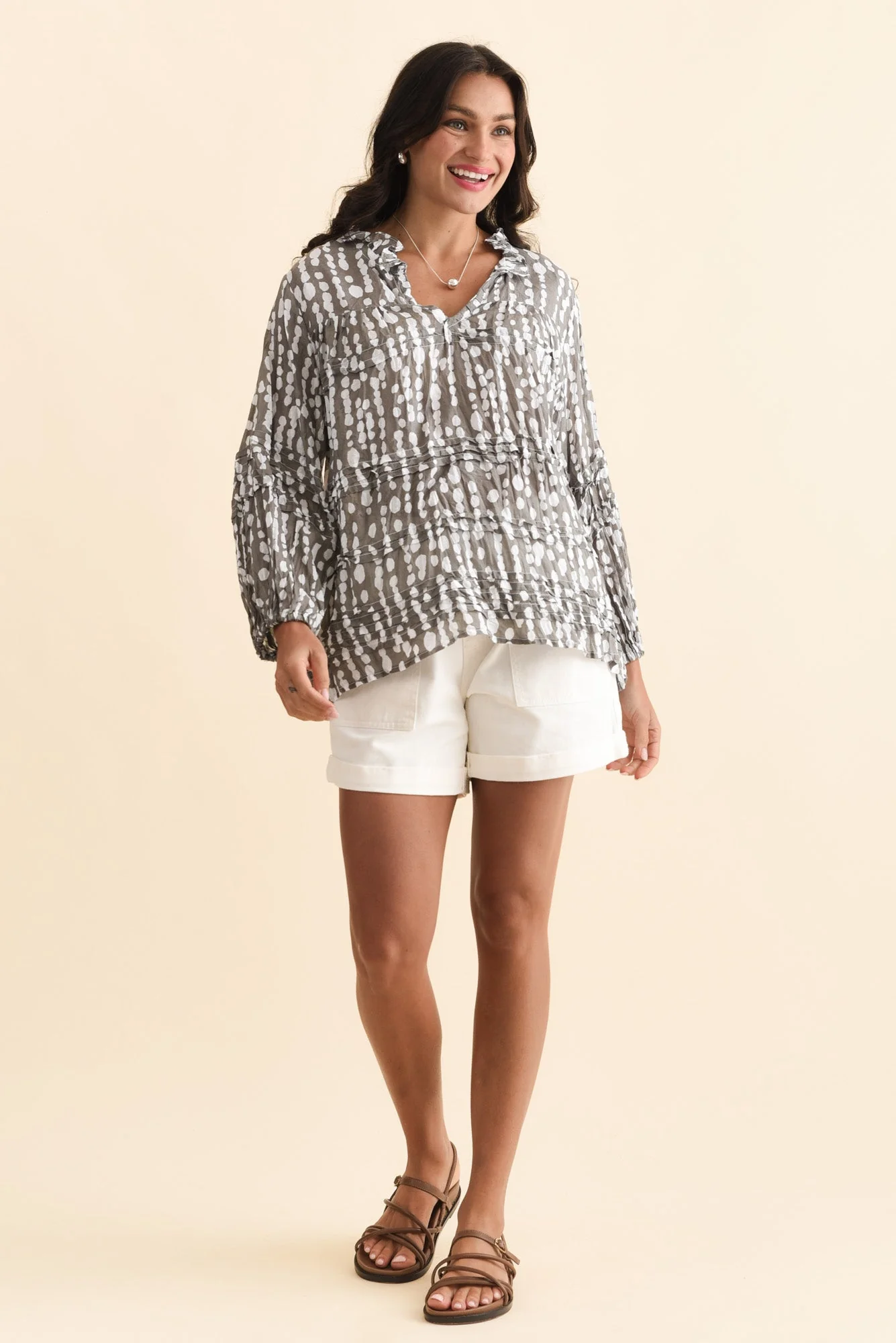 Palmer Grey Speckle Cotton Long Sleeve Top - Image 7