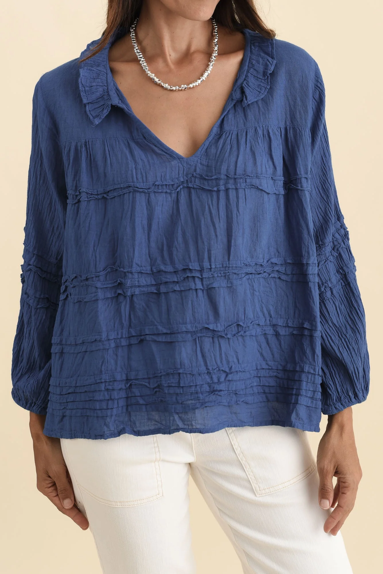 Palmer Navy Cotton Long Sleeve Top - Image 5