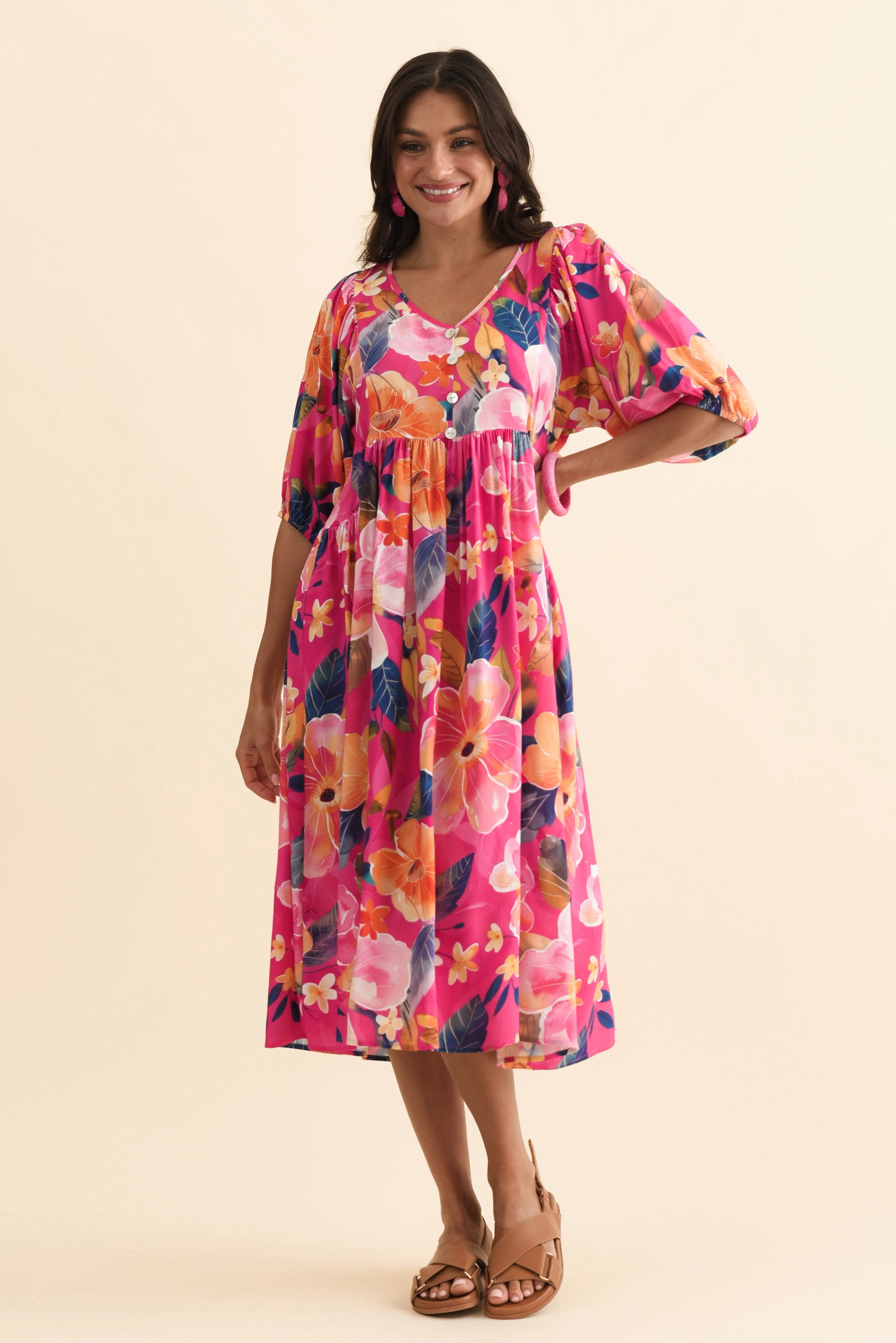 Pansy Pink Floral Pocket Dress - Image 2