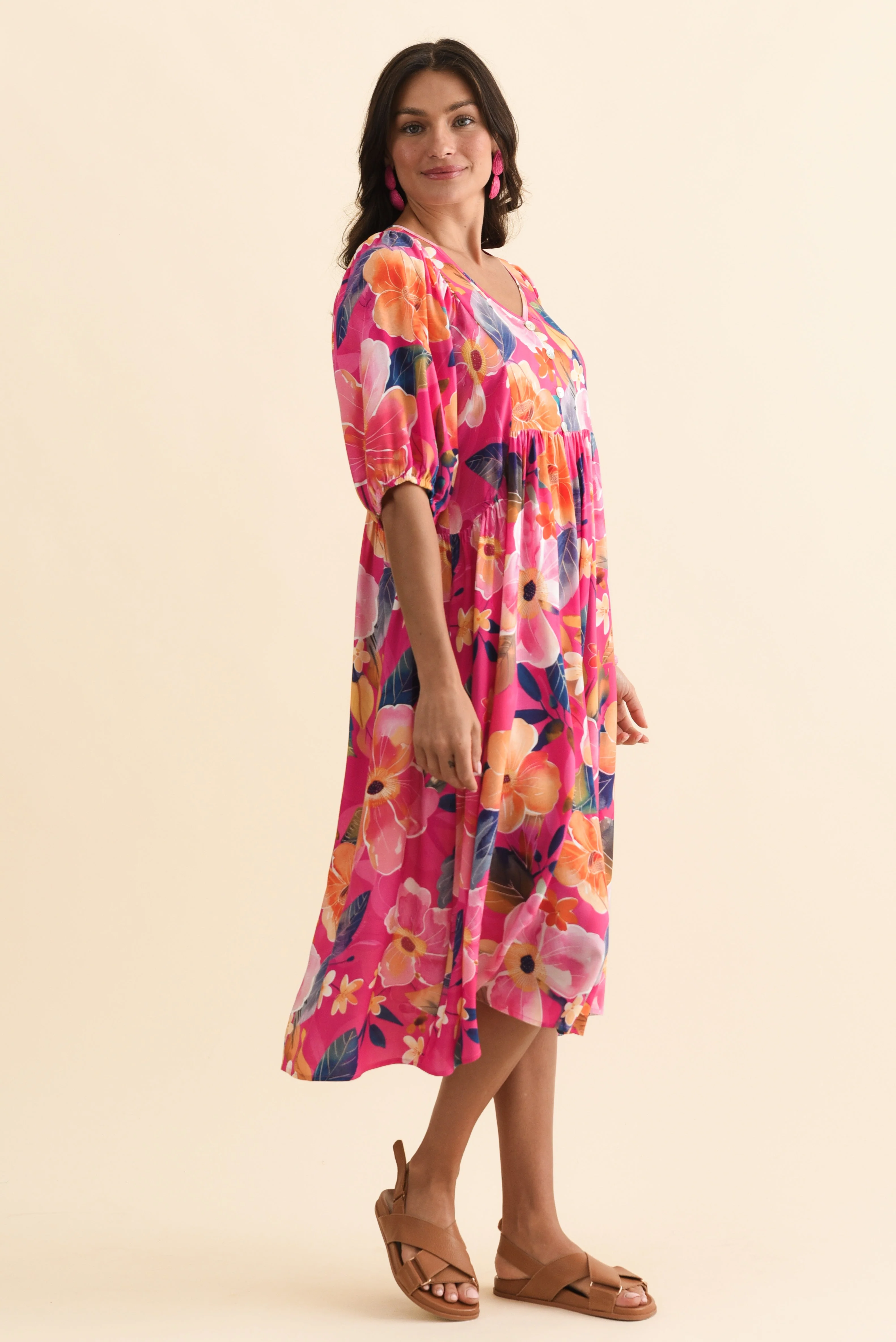 Pansy Pink Floral Pocket Dress - Image 4