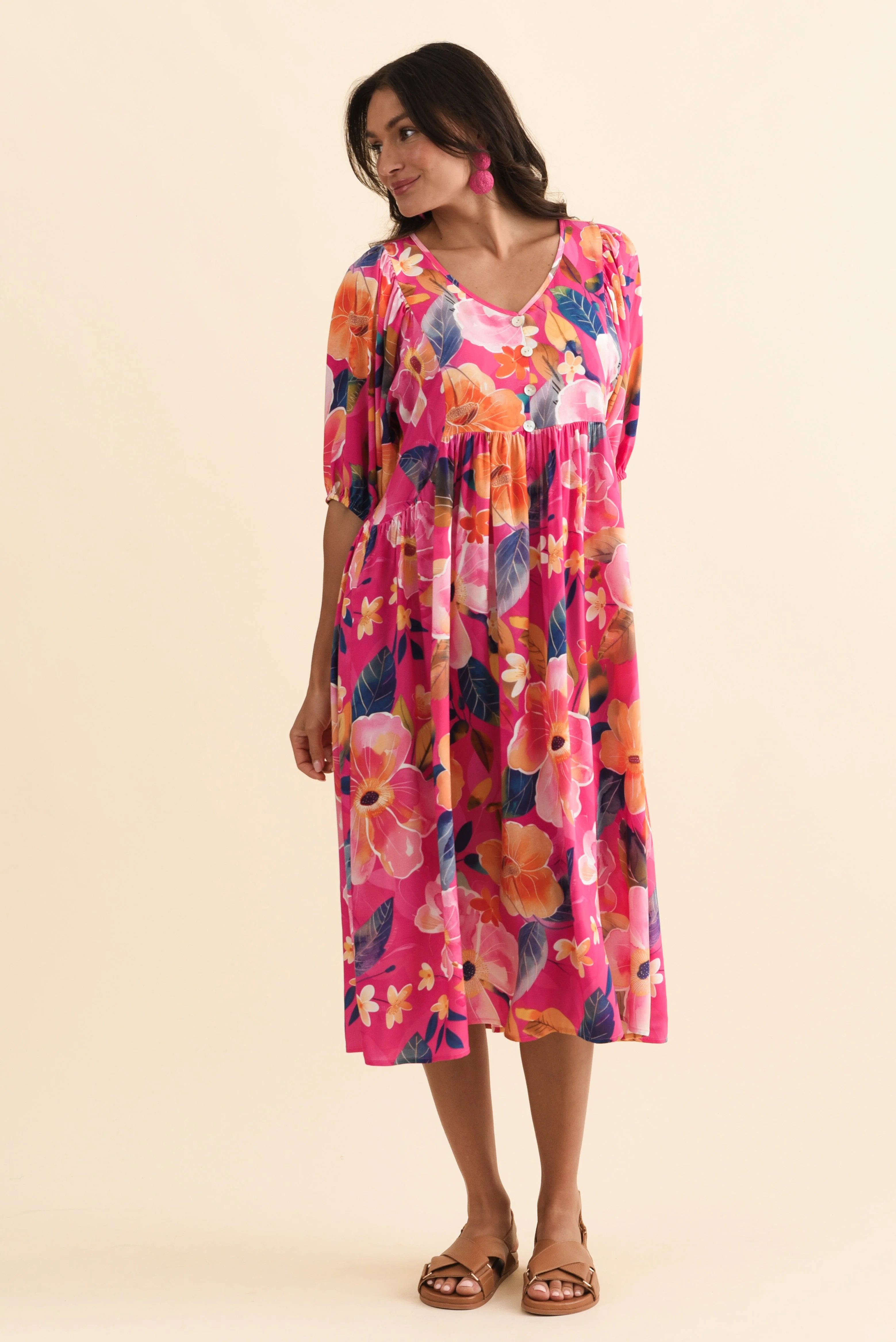 Pansy Pink Floral Pocket Dress - Image 7