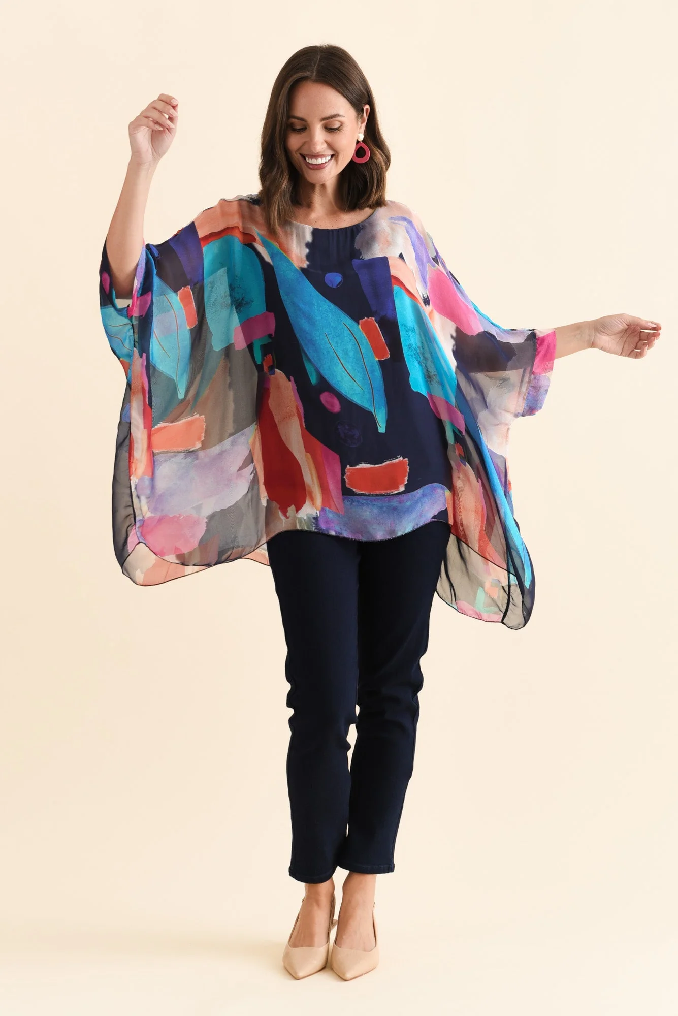 Paxos Navy Abstract Silk Overlay Top - Image 2