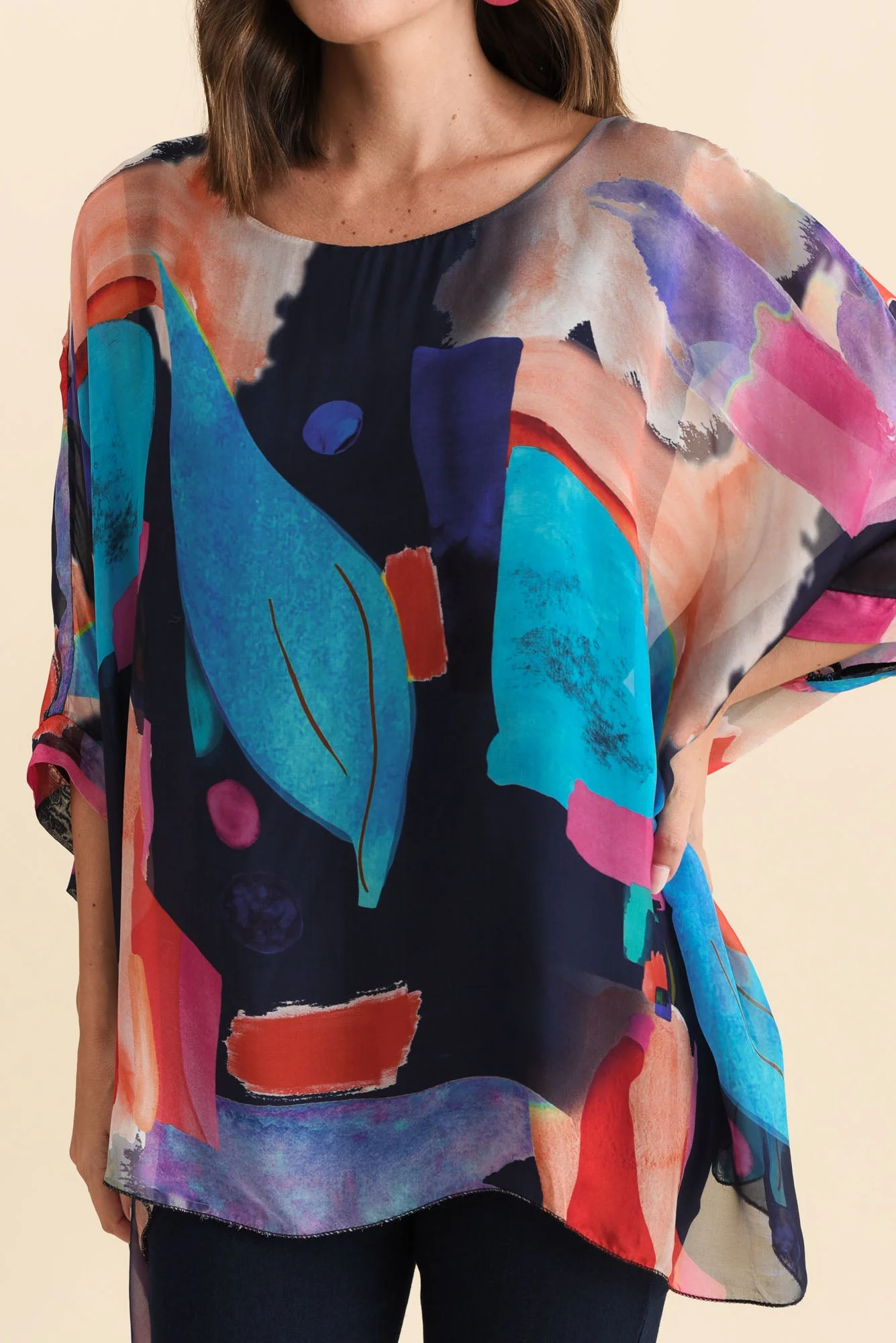 Paxos Navy Abstract Silk Overlay Top - Image 5