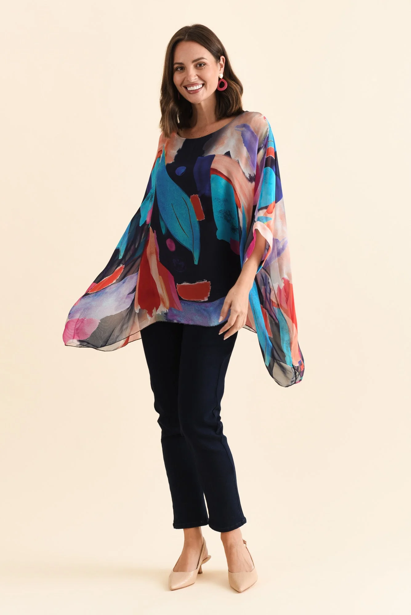 Paxos Navy Abstract Silk Overlay Top - Image 6