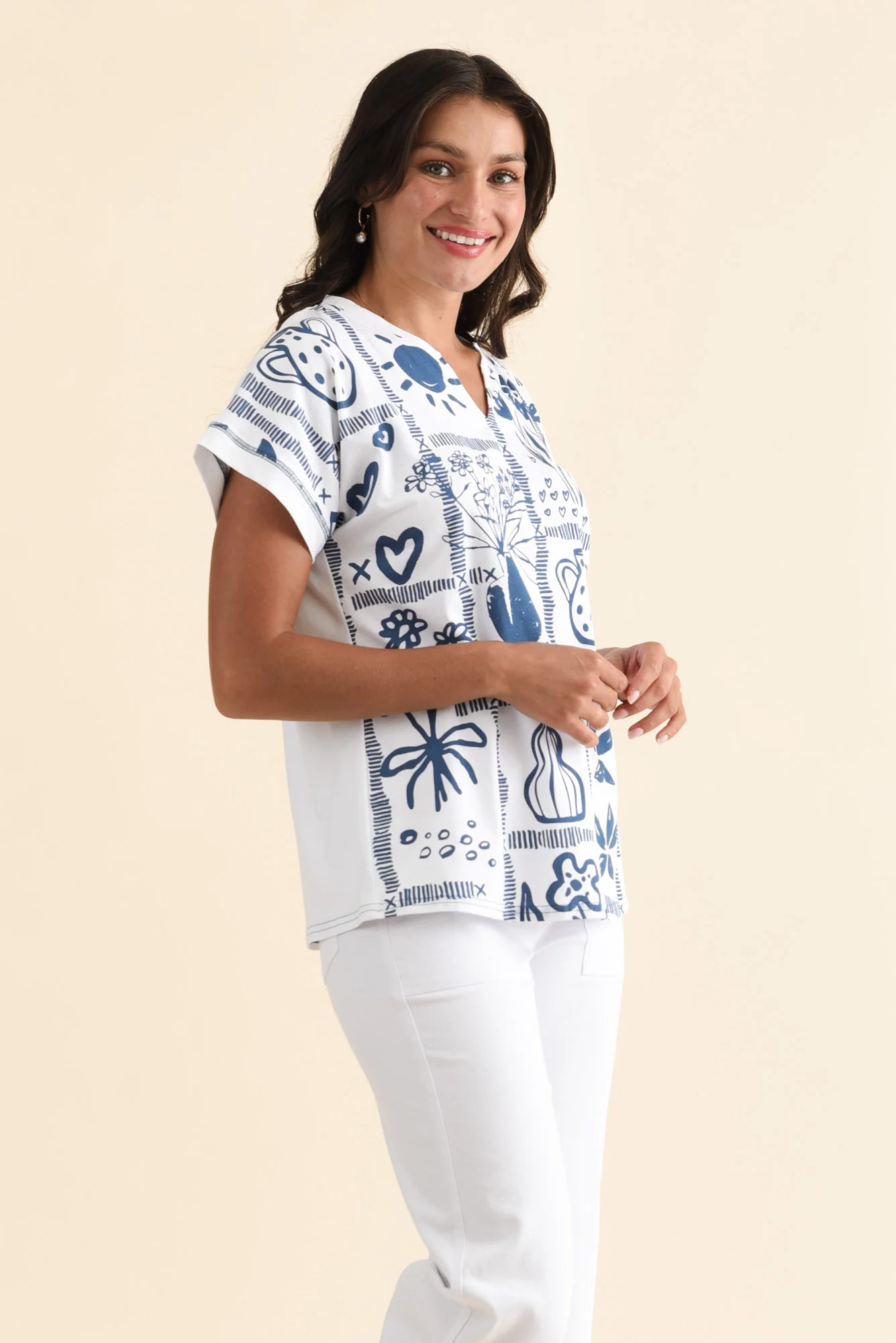 Perrie Blue Tile V Neck Top - Image 3