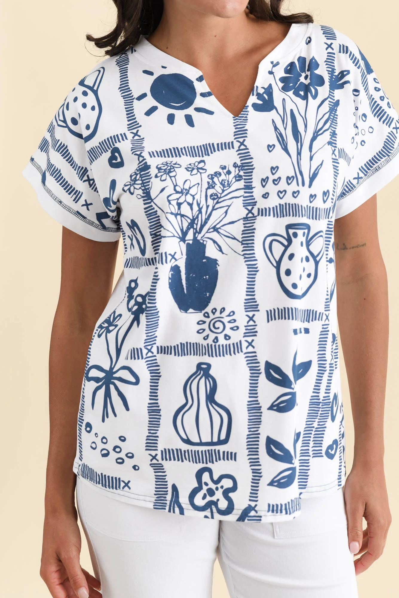 Perrie Blue Tile V Neck Top - Image 5