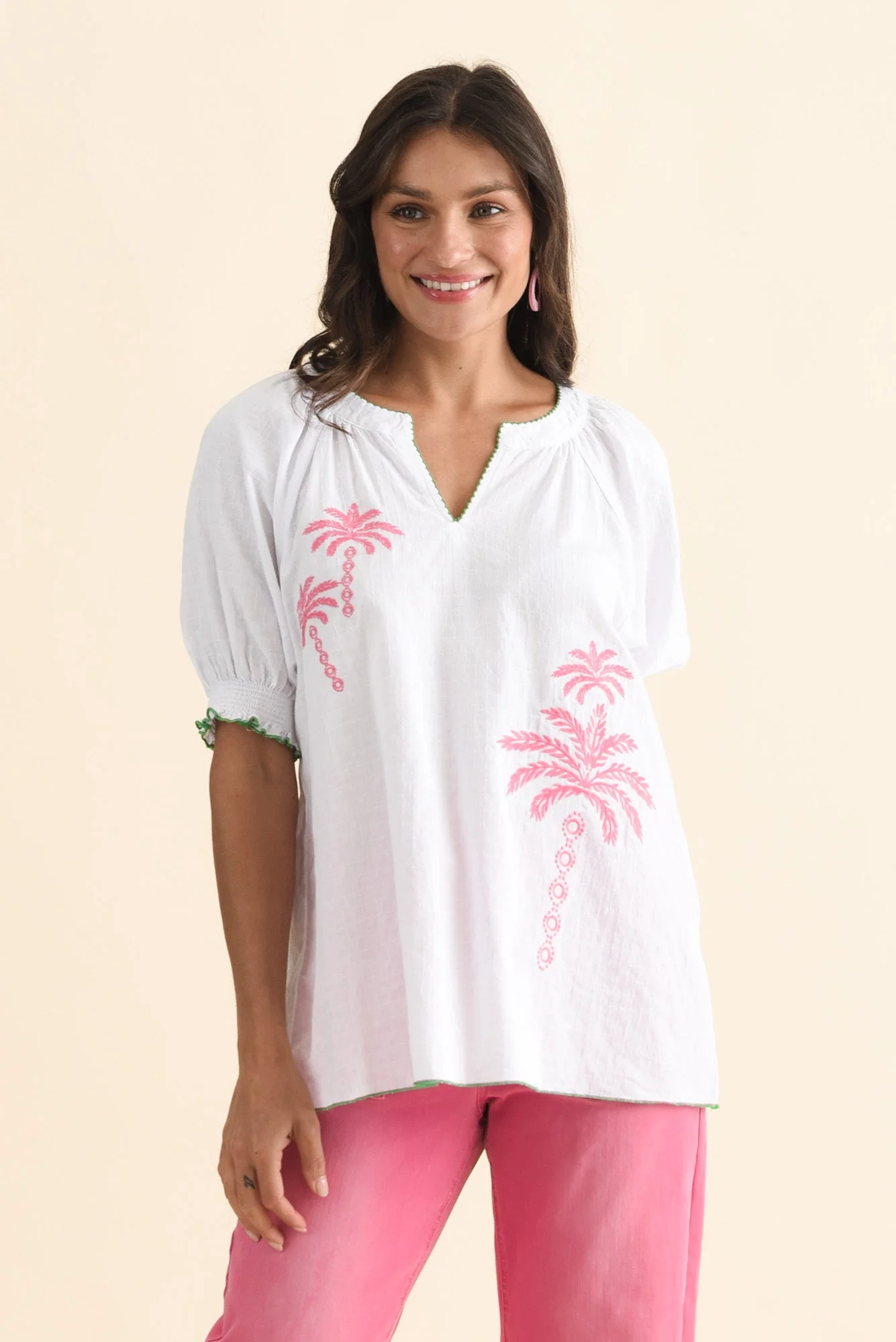 Pina White Tropical Cotton Top