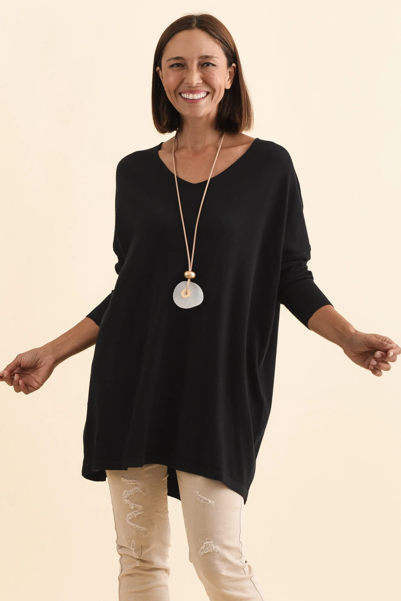 Piper Black V Neck Knit Jumper - Image 2