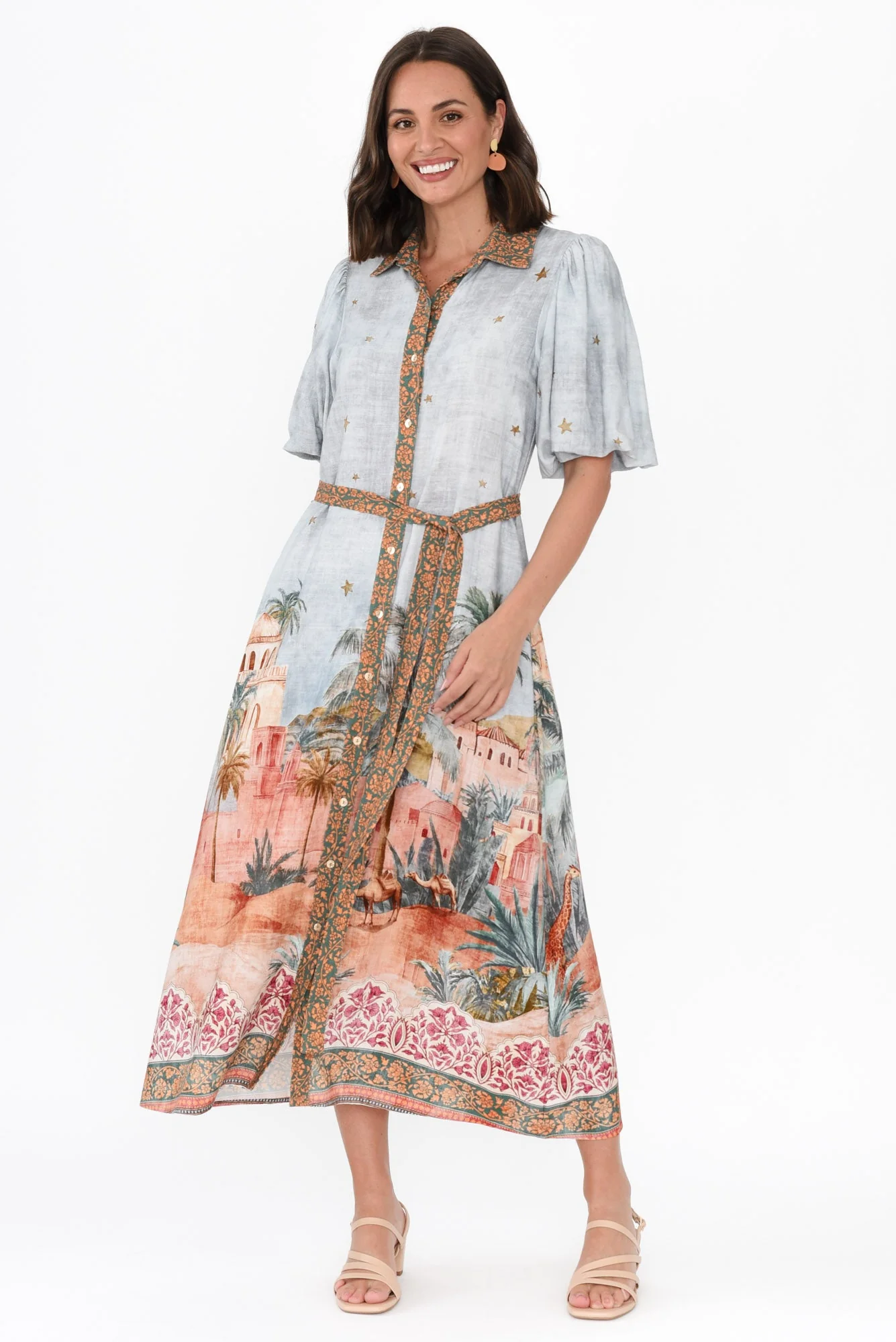 Piper Blue Palm Shirt Dress