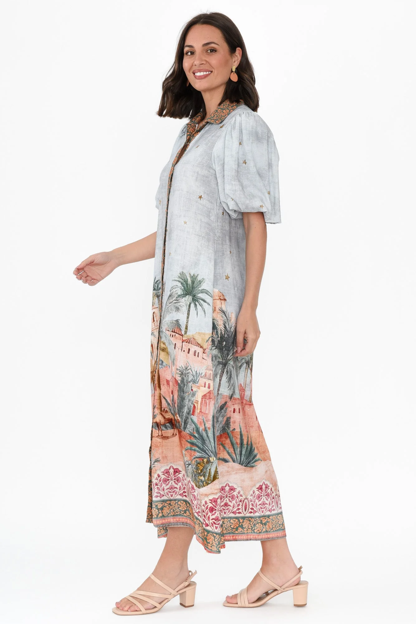 Piper Blue Palm Shirt Dress - Image 3