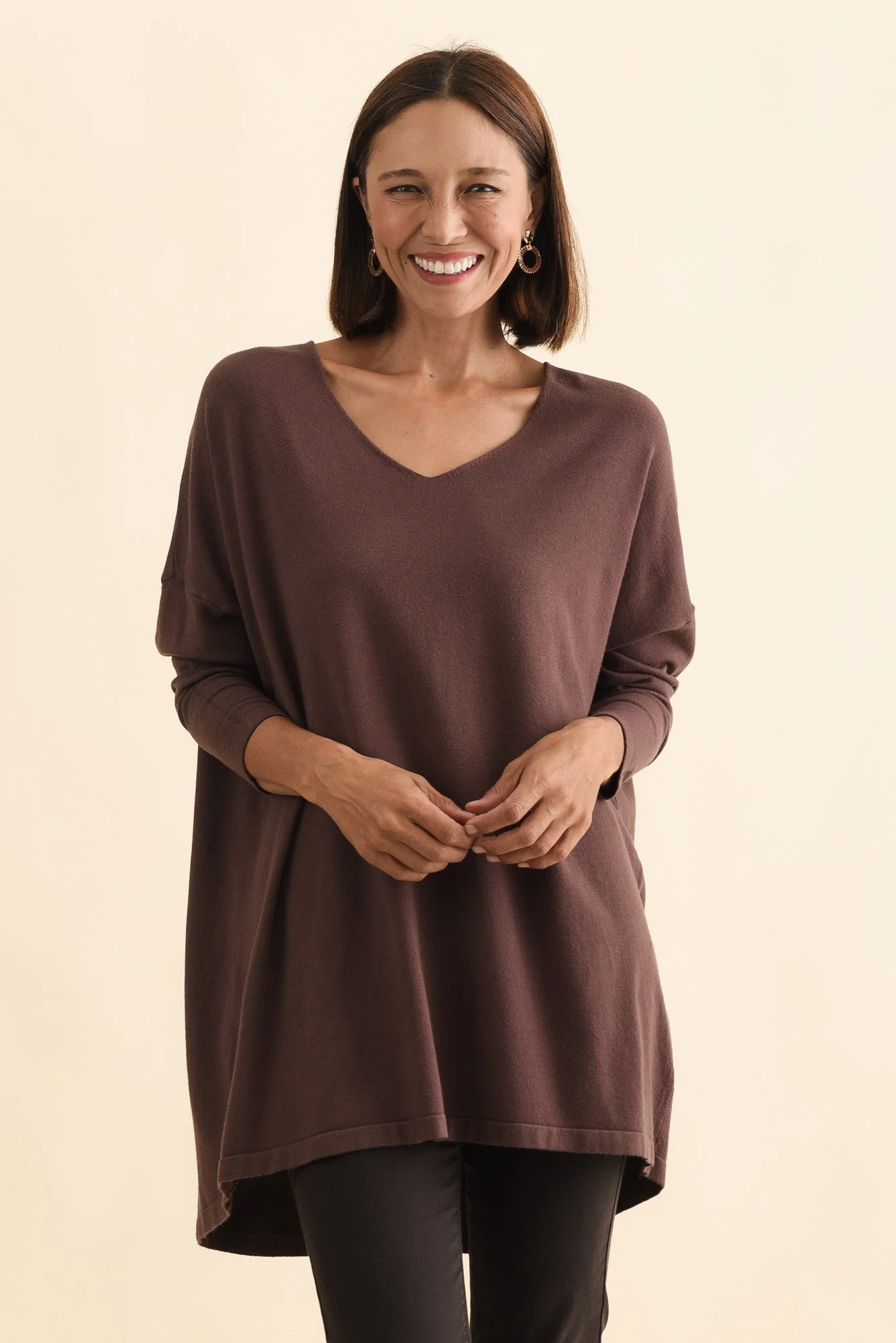 Piper Brown V Neck Knit Jumper