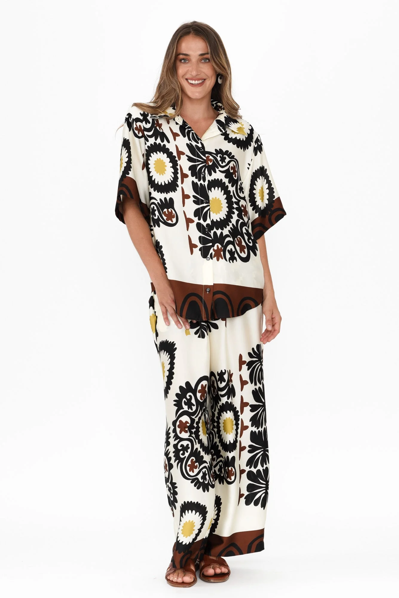 Plato Cream Abstract Wide Leg Pants - Image 3