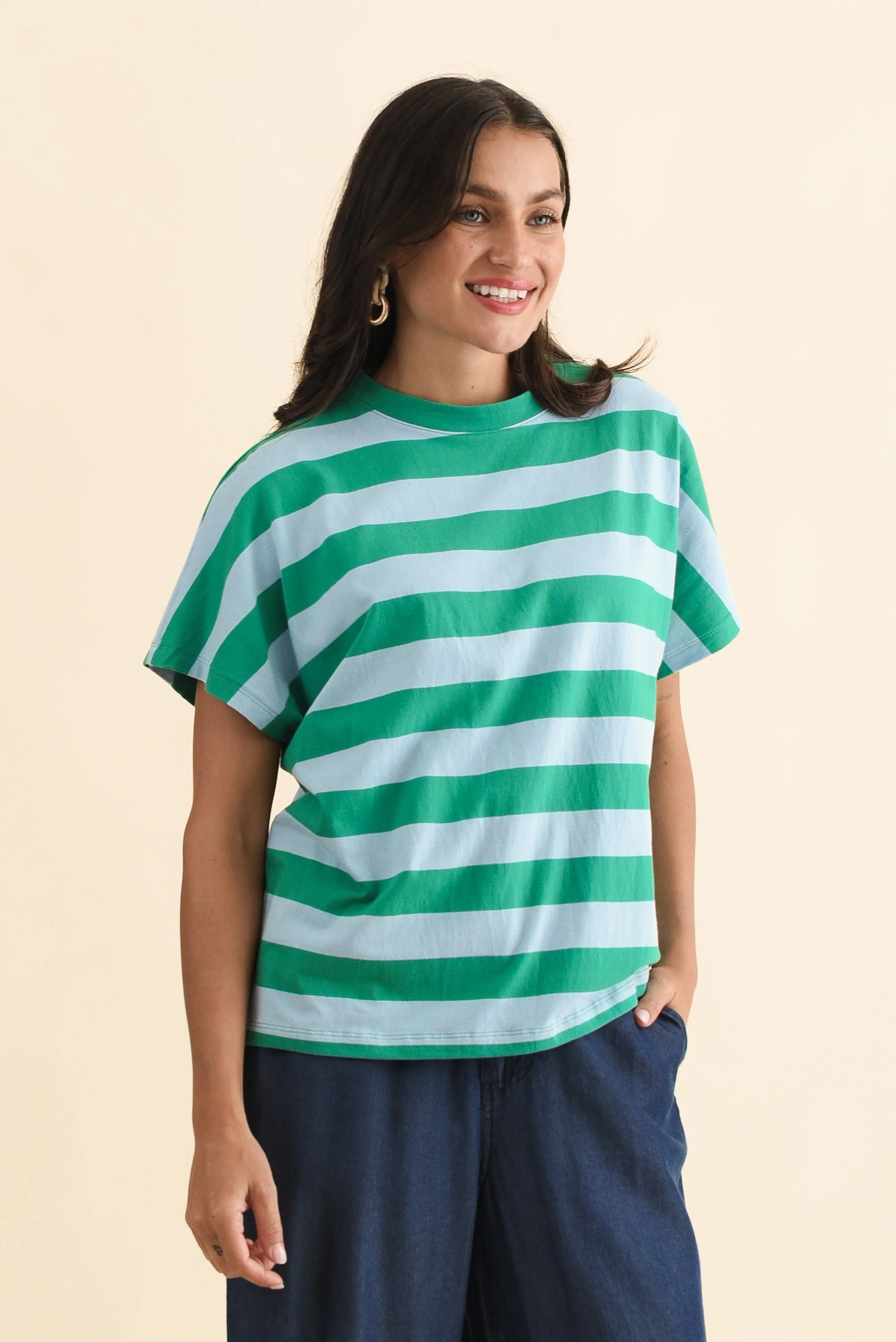 Poet Teal Stripe Cotton Tee - Image 3