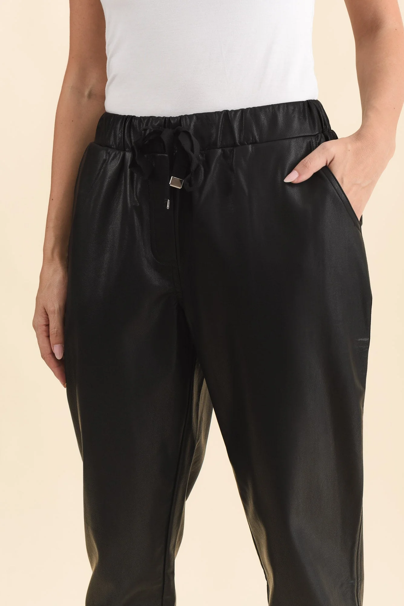 Poppy Black Faux Leather Pants - Image 6