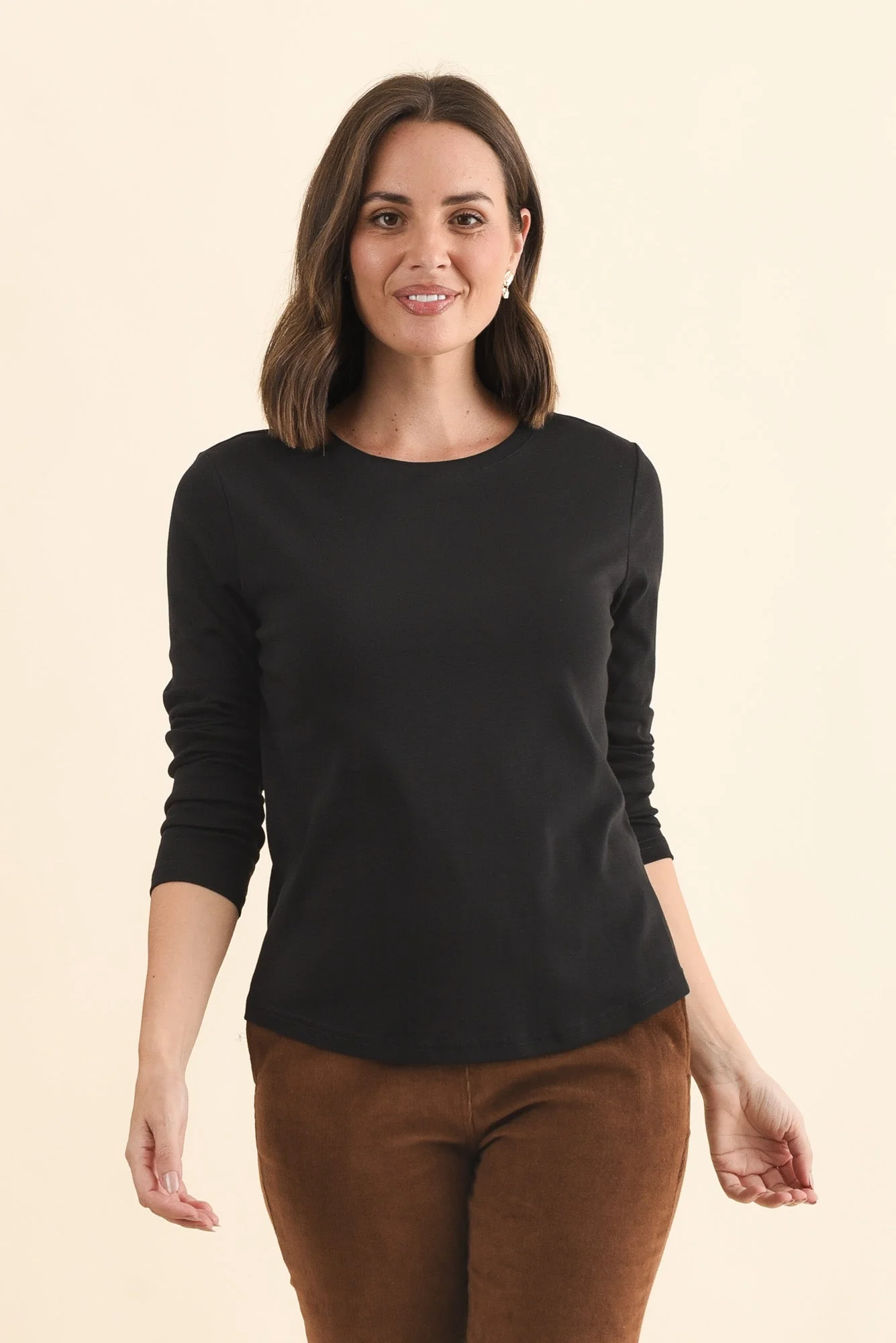 Porter Black Cotton Long Sleeve Top