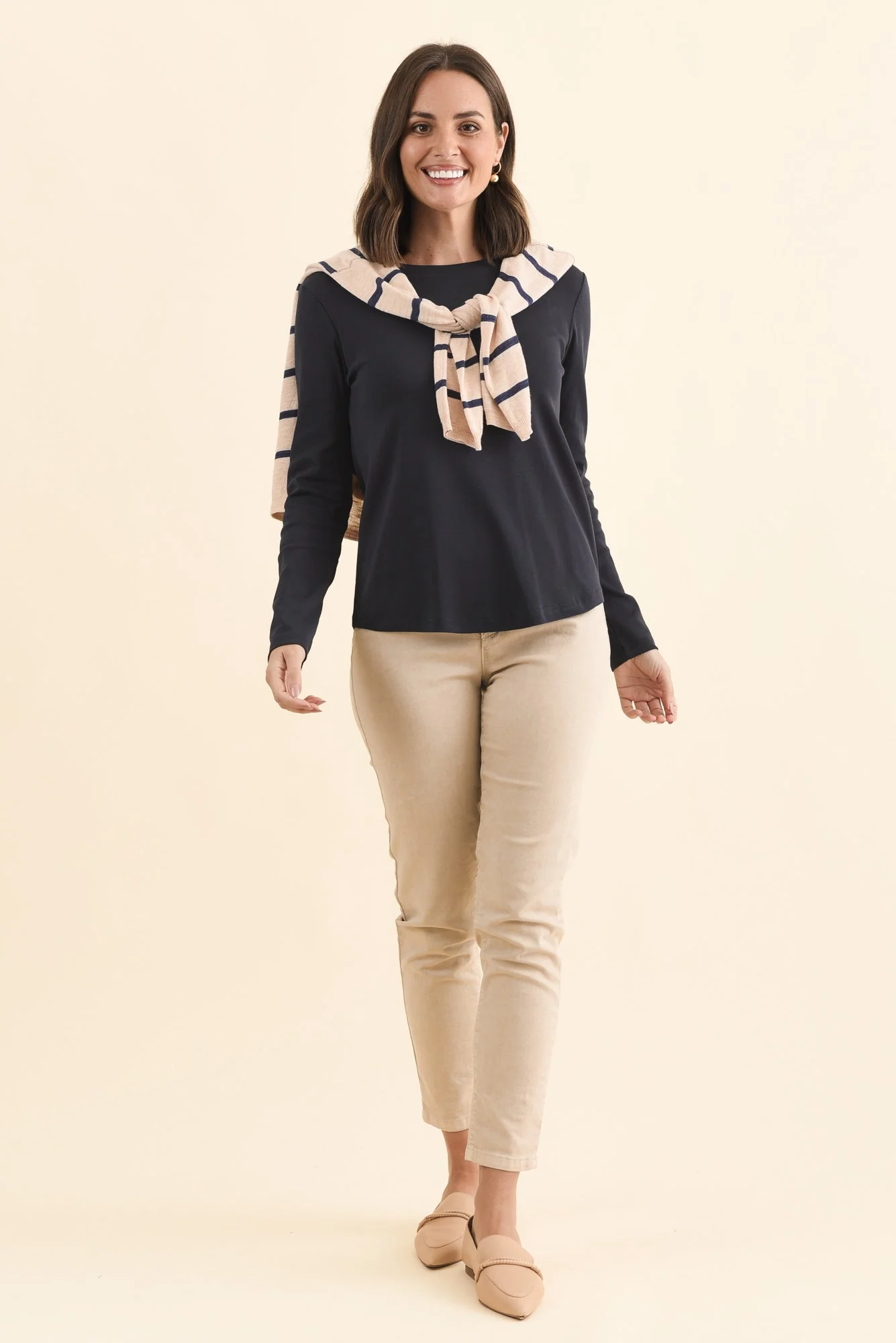 Porter Navy Cotton Long Sleeve Top - Image 2