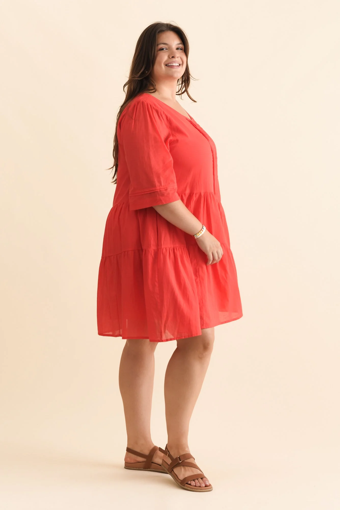 Portia Red Cotton Asymmetrical Dress - Image 10