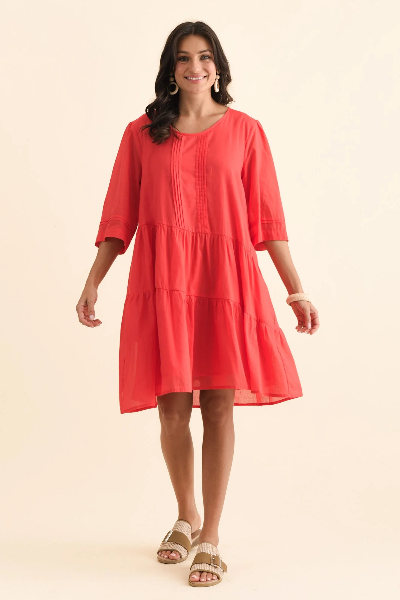 Portia Red Cotton Asymmetrical Dress - Image 2