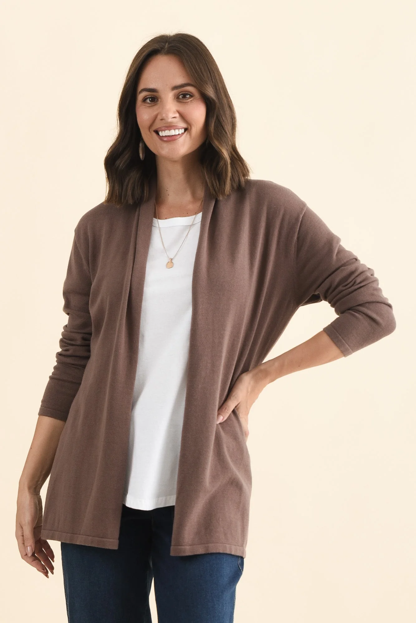 Primrose Chocolate Cotton Drape Cardigan - Image 2