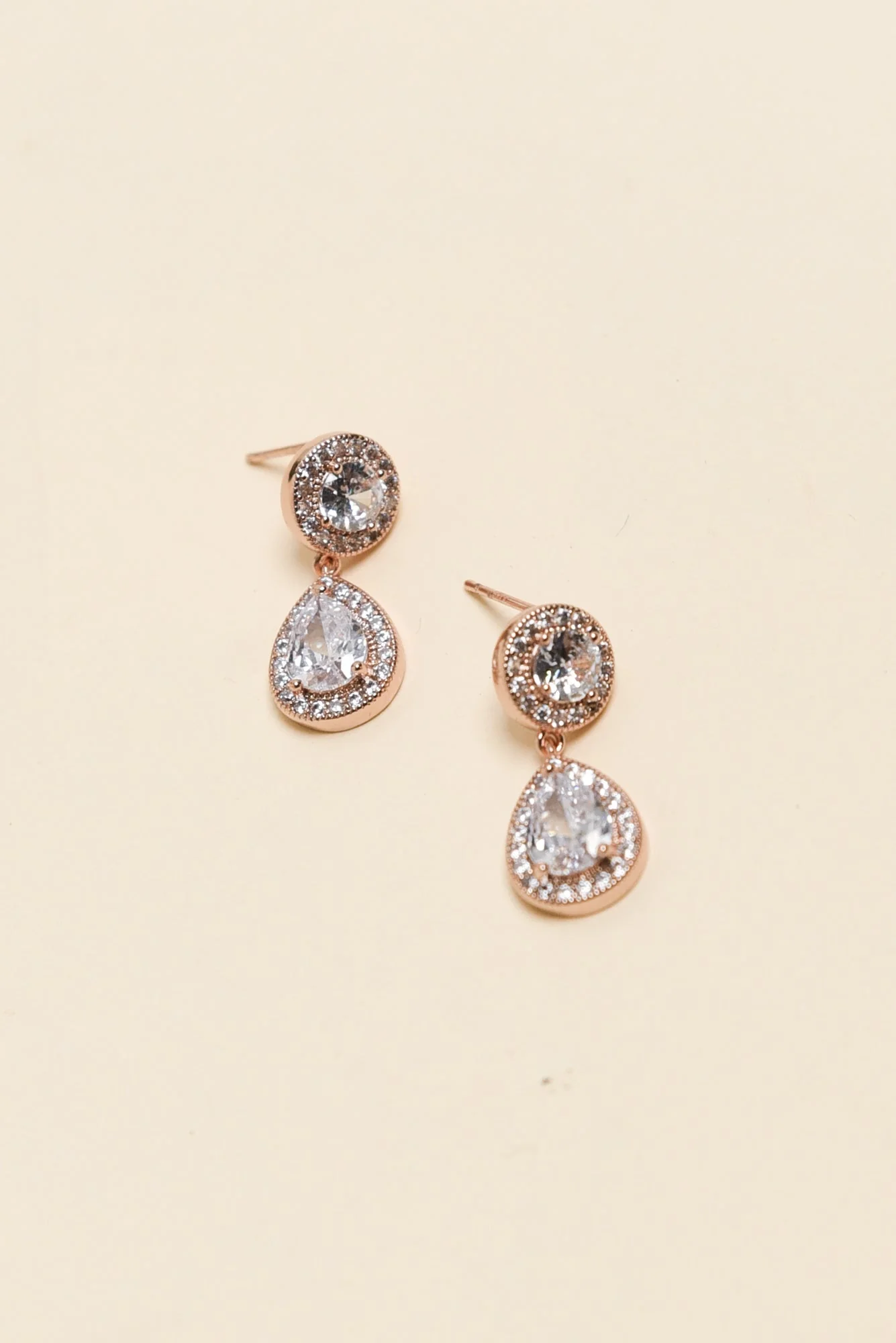 Prudie Rose Gold Diamante Drop Earrings
