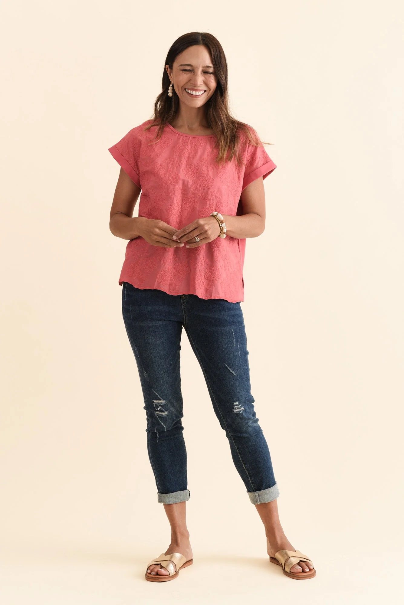 Raewyn Berry Flower Embroidered Cotton Top - Image 6