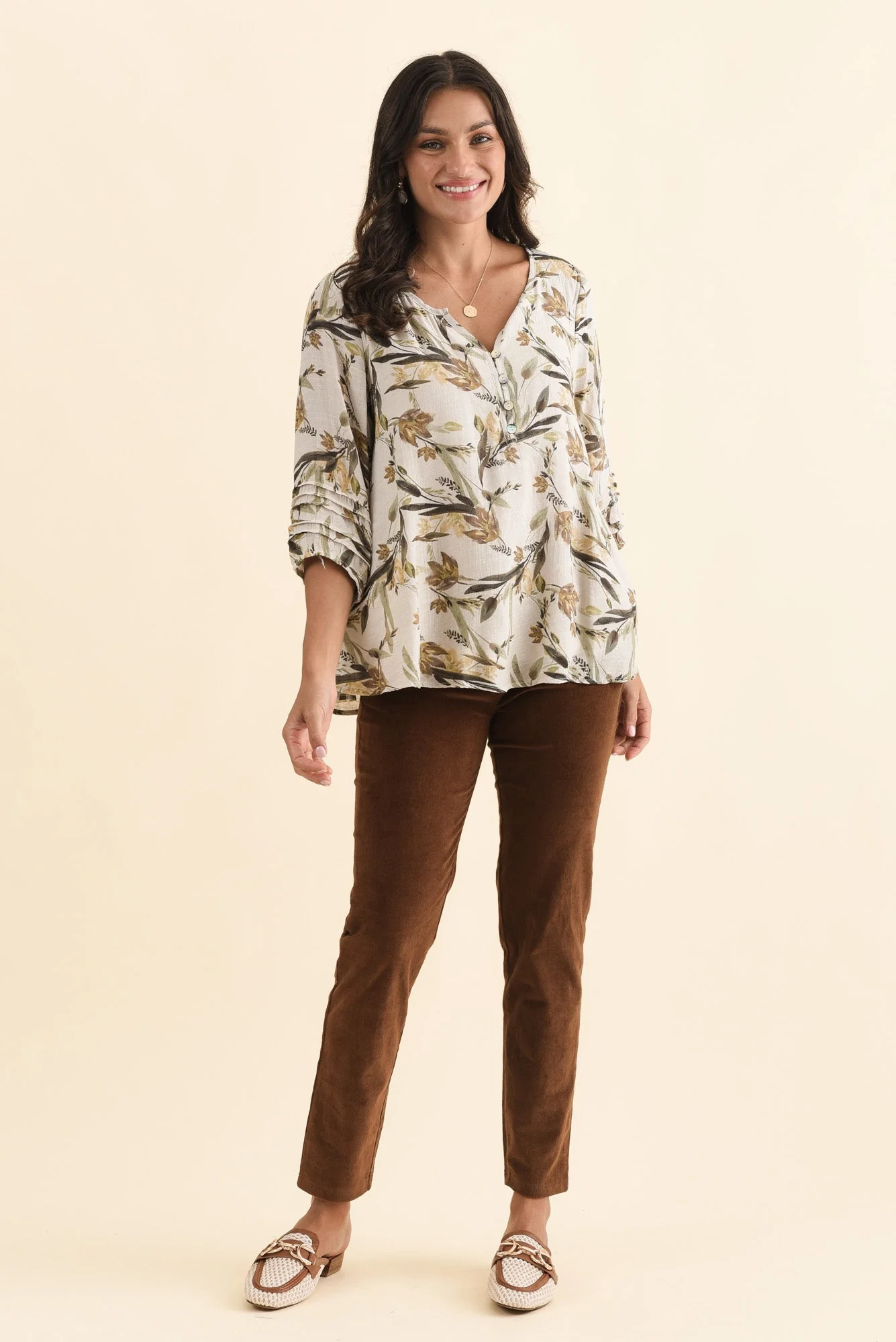 Ramirez Beige Flower Button Top - Image 3