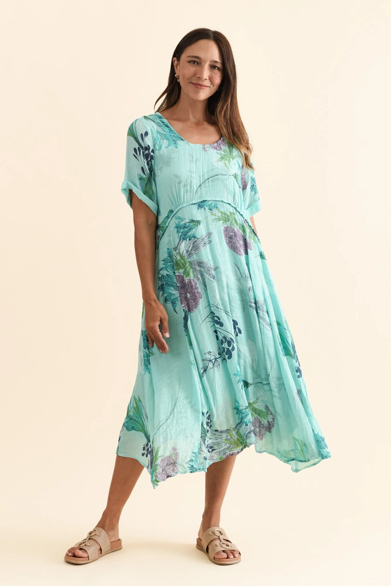Ramona Blue Floral Cotton Blend Dress