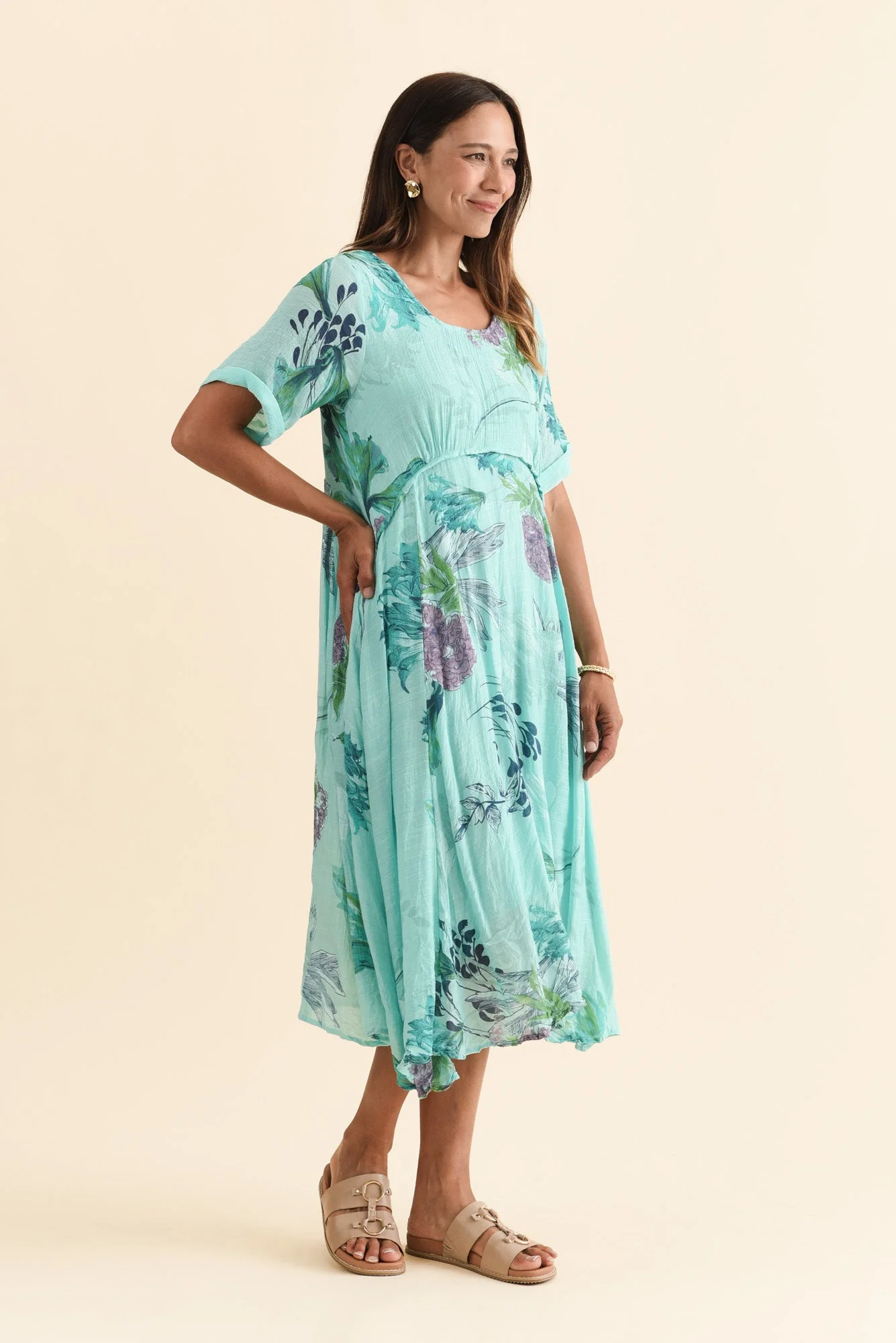 Ramona Blue Floral Cotton Blend Dress - Image 3