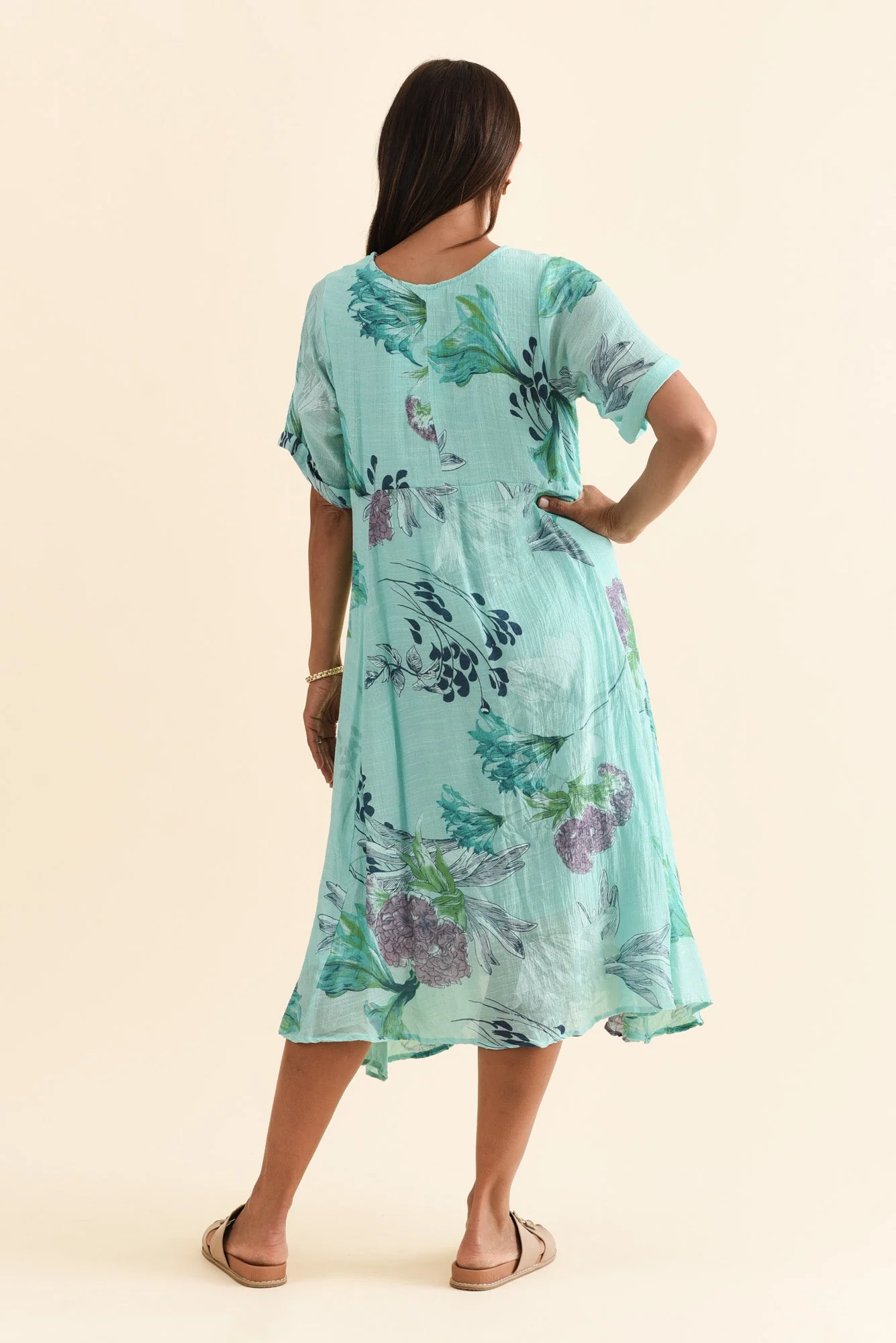 Ramona Blue Floral Cotton Blend Dress - Image 4