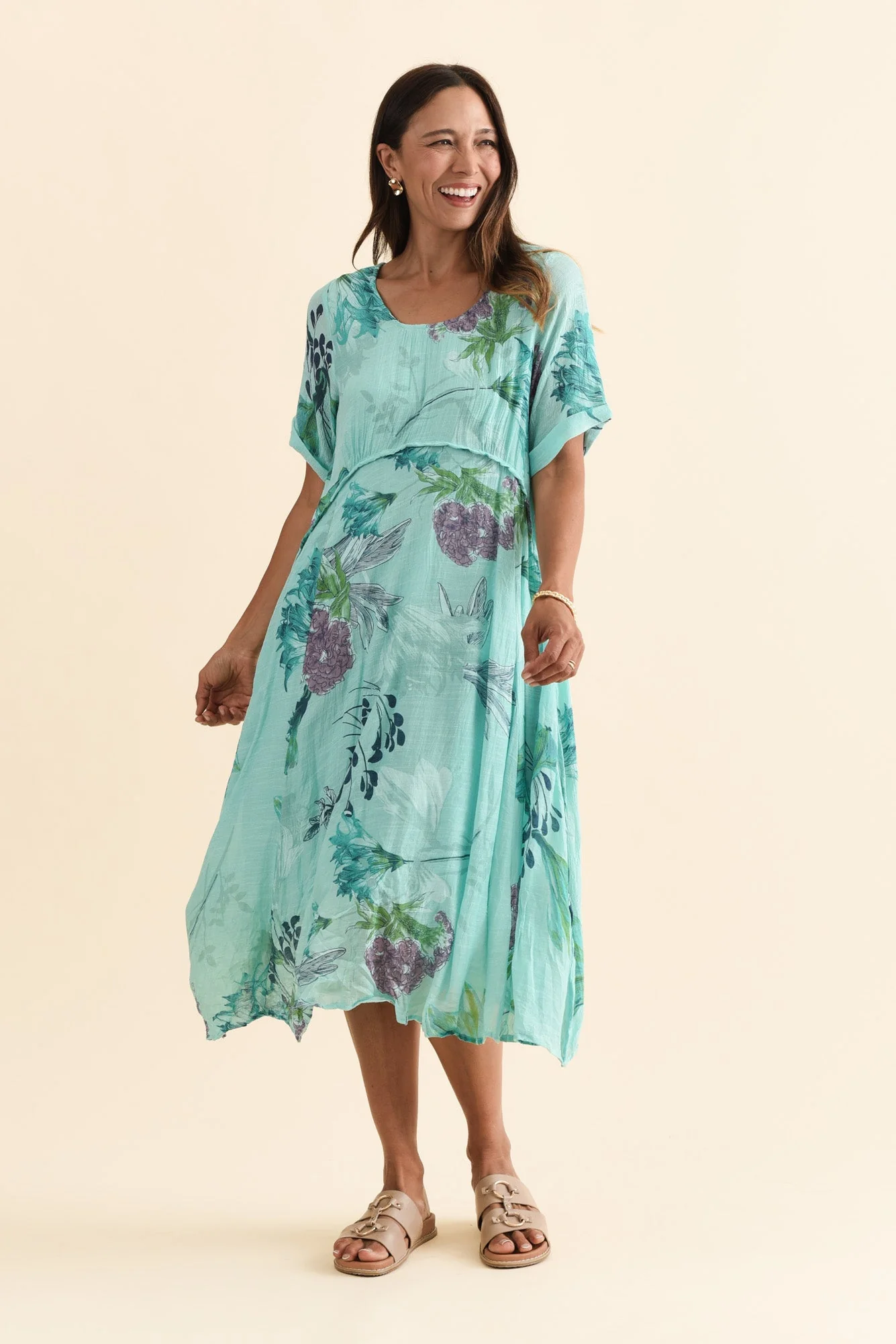 Ramona Blue Floral Cotton Blend Dress - Image 6