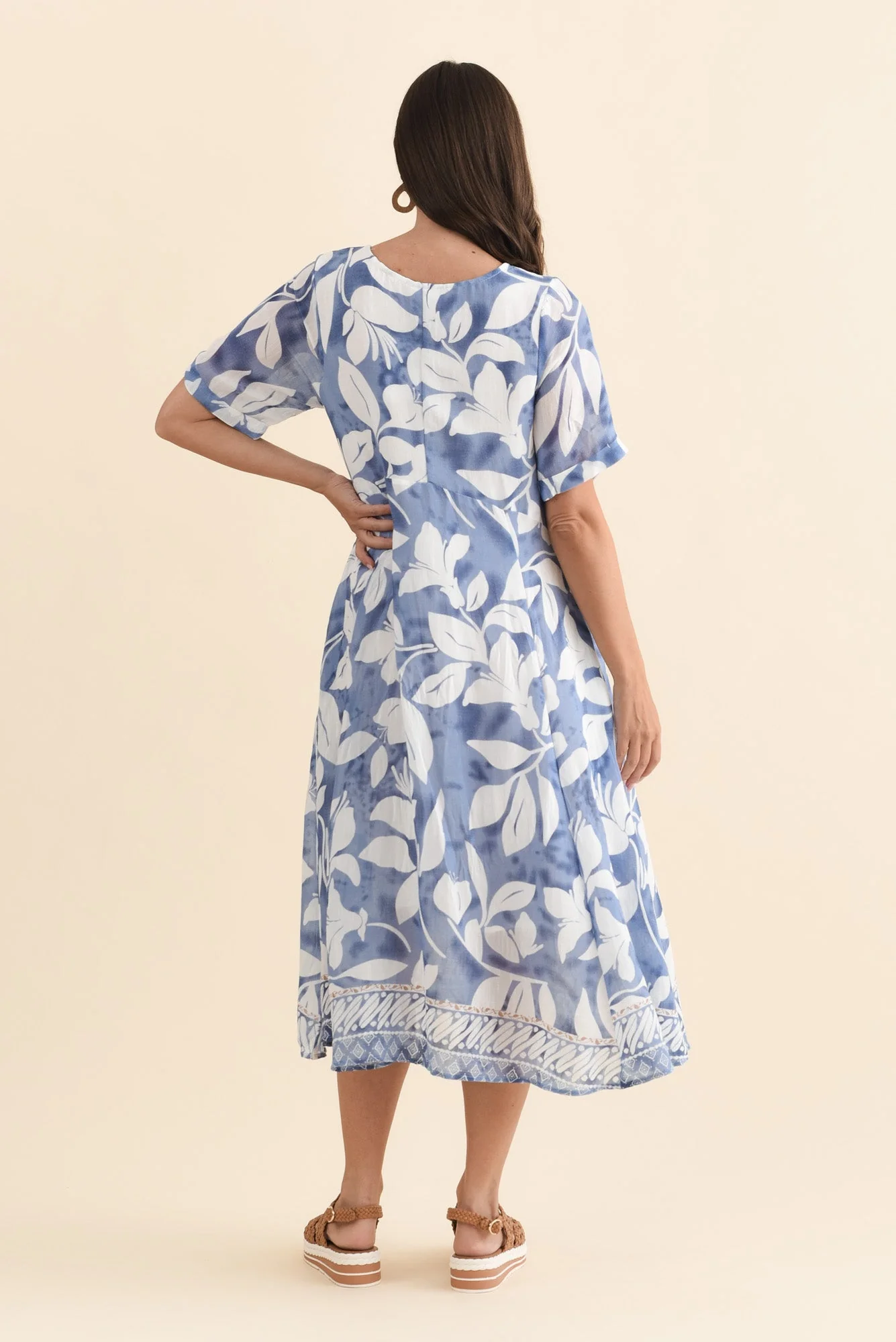 Ramona Blue Leaf Cotton Blend Dress - Image 4