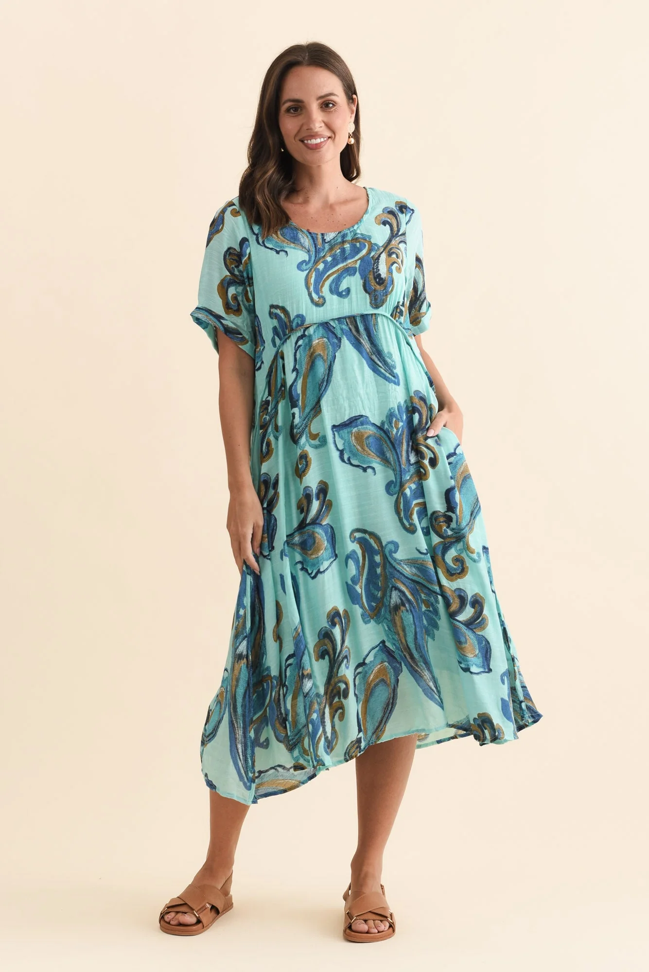 Ramona Blue Paisley Cotton Blend Dress - Image 7