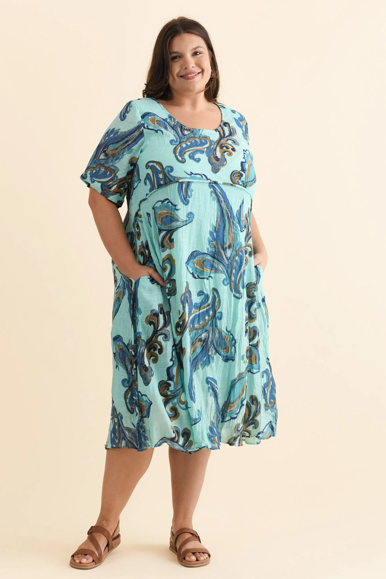 Ramona Blue Paisley Cotton Blend Dress - Image 9