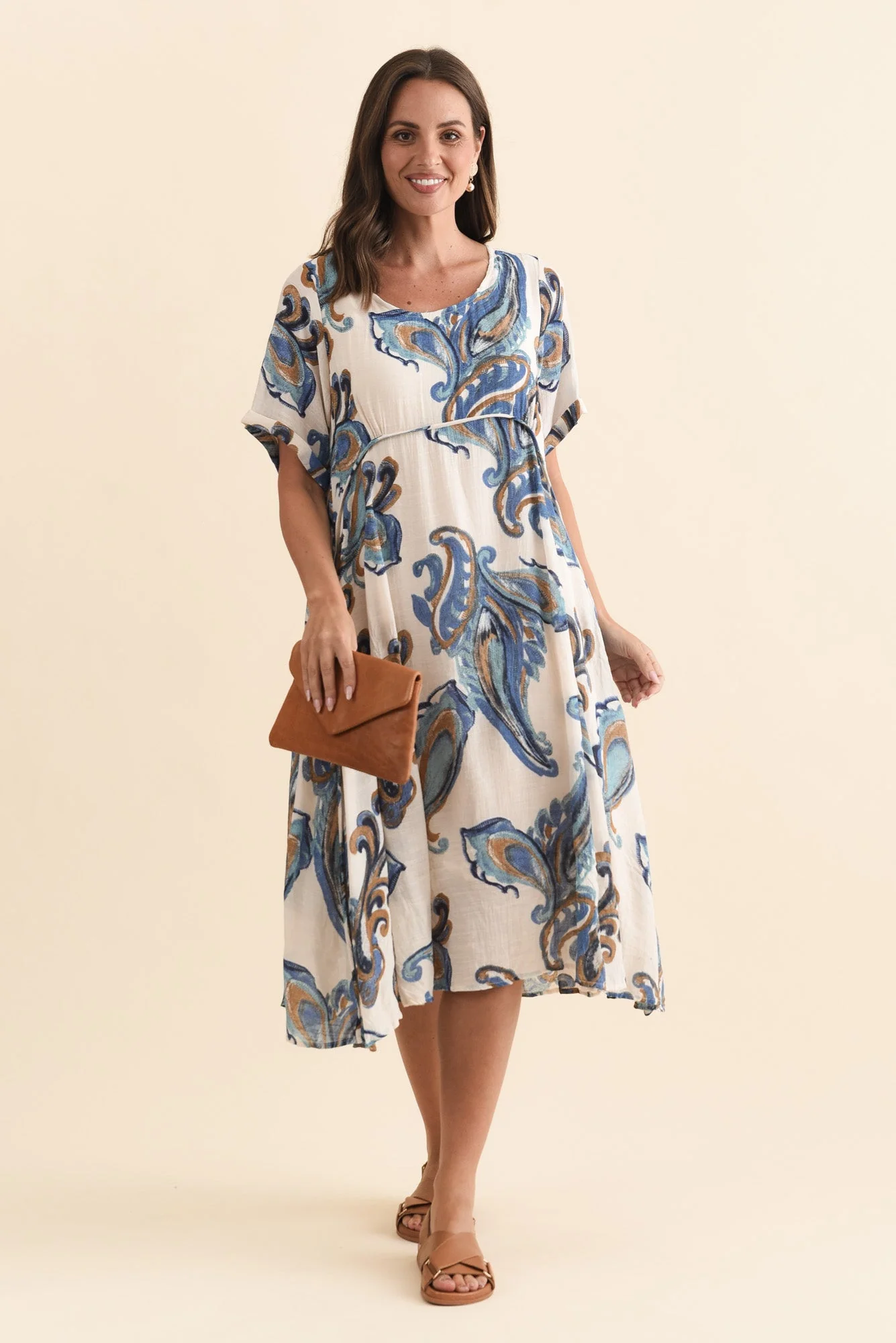 Ramona Cream Paisley Cotton Blend Dress