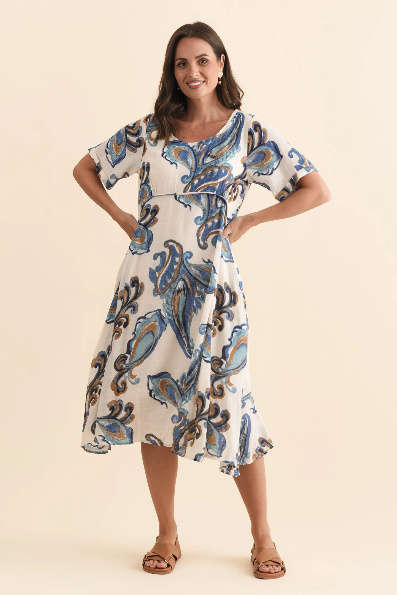 Ramona Cream Paisley Cotton Blend Dress - Image 2