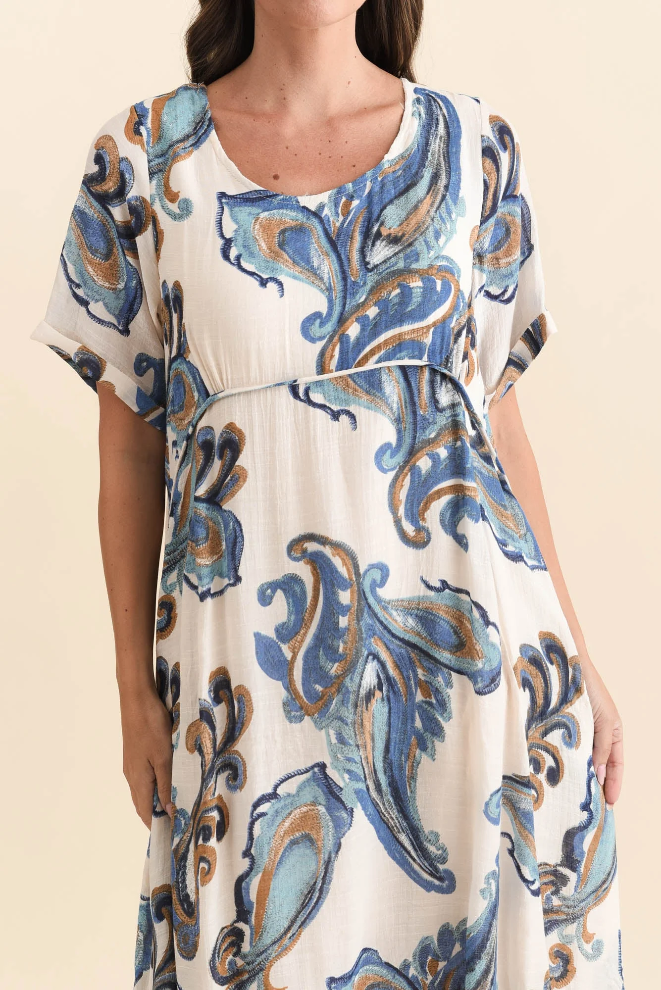 Ramona Cream Paisley Cotton Blend Dress - Image 5