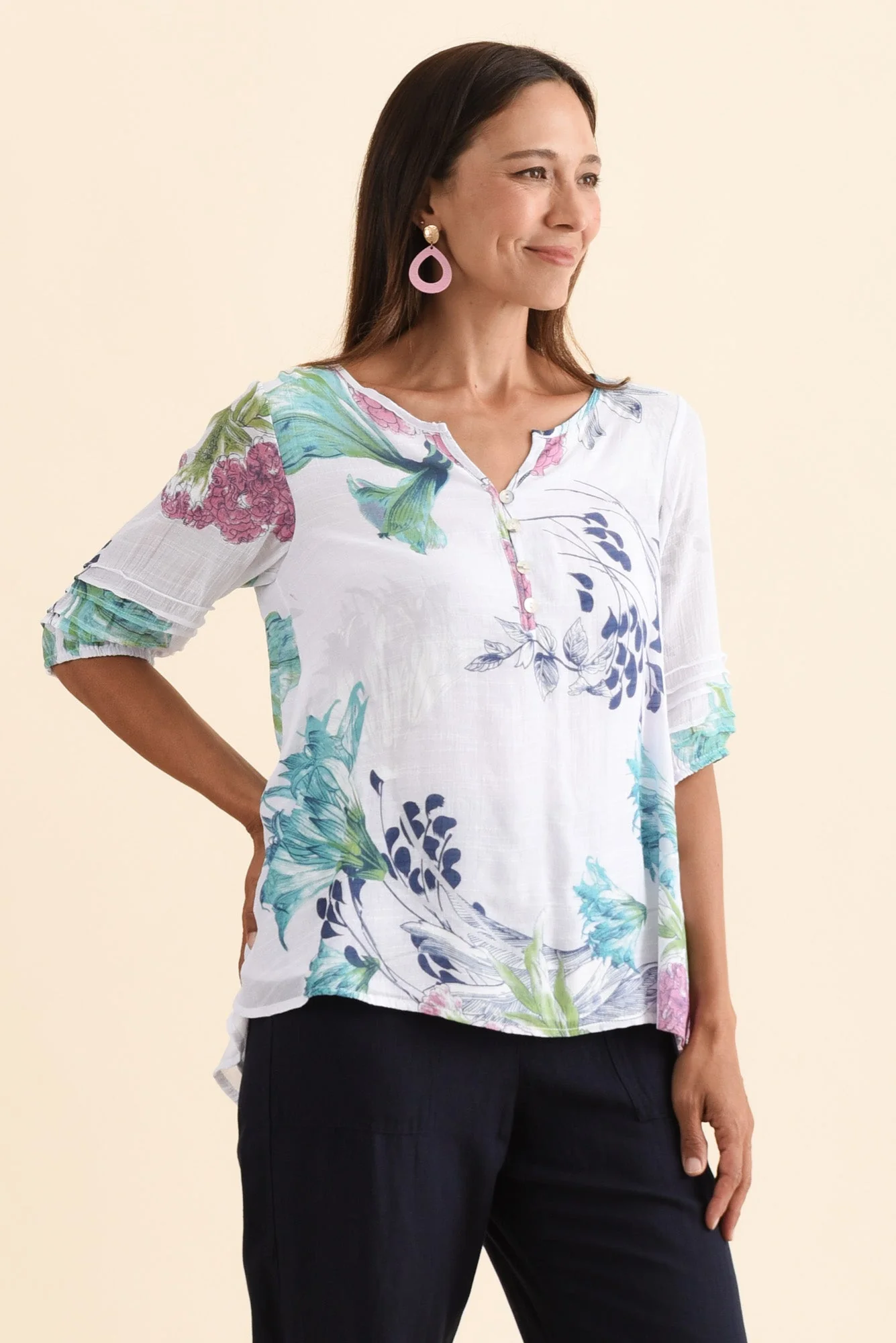 Ramy White Floral Cotton Blend Top - Image 4