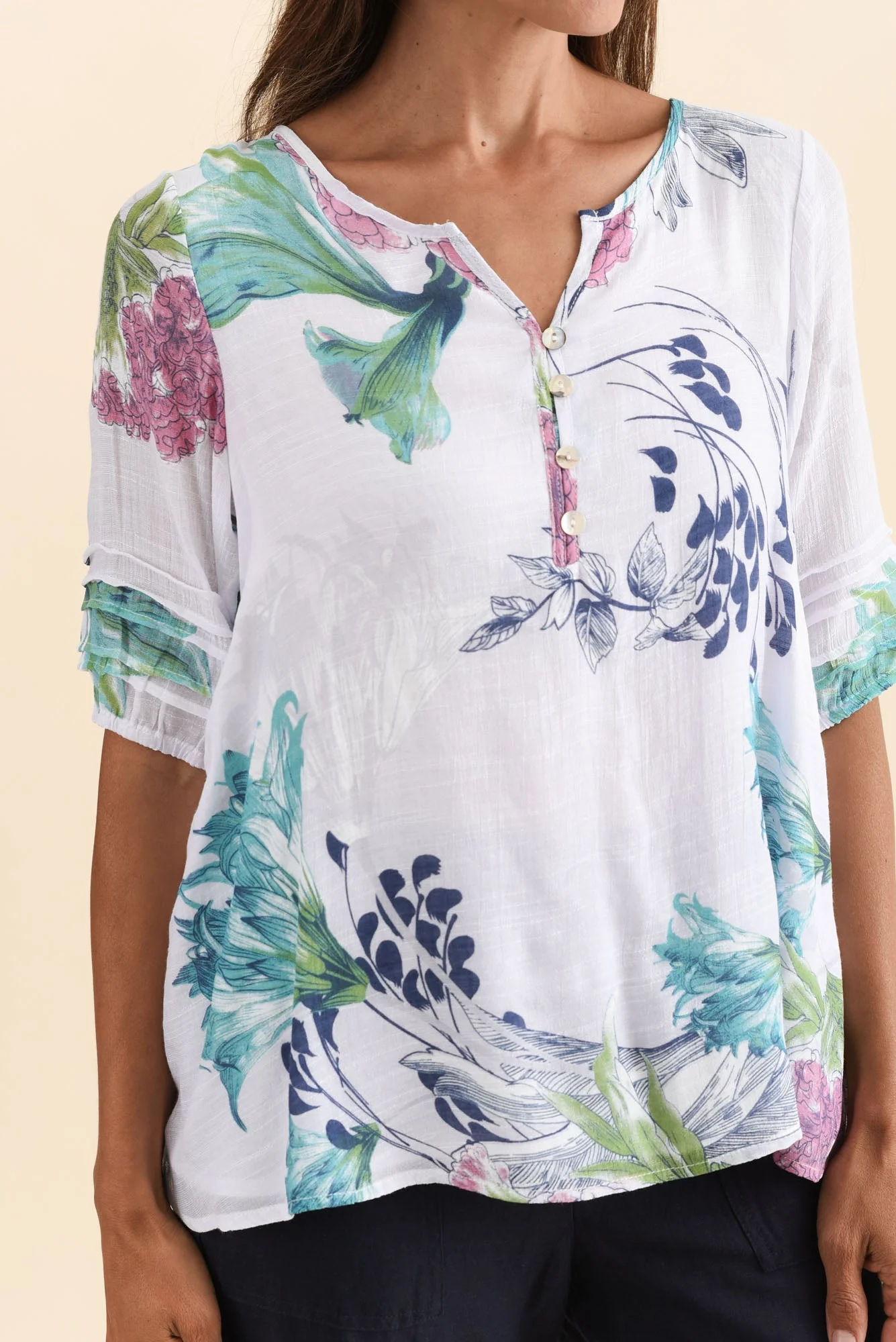 Ramy White Floral Cotton Blend Top - Image 6